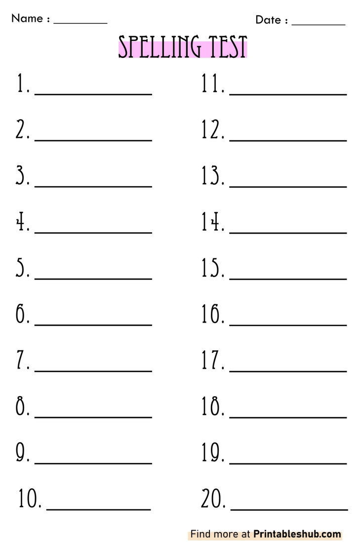 Blank Spelling Test 20 Words Template PDF Spelling Test Spelling Test Template Spelling Words List