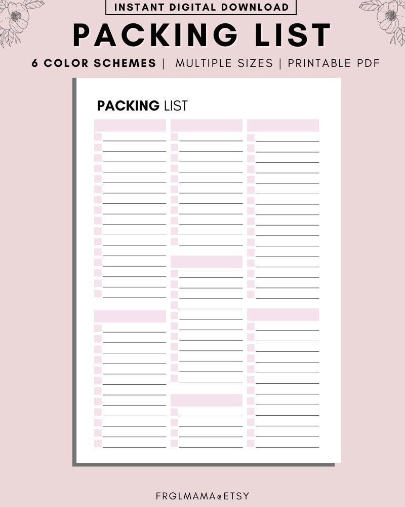 Blank Vacation Packing List Printable Packing List Template Packing List Downloads Organization Printables Packing Checklist Task PDF Etsy