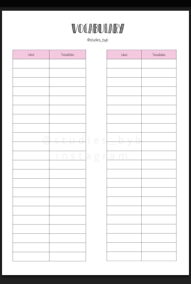 Blank Vocabulary Worksheet Template Free Printables Descargables Gratuitos Vocabulary Printables Study Planner Printable Vocabulary Worksheets Good Notes