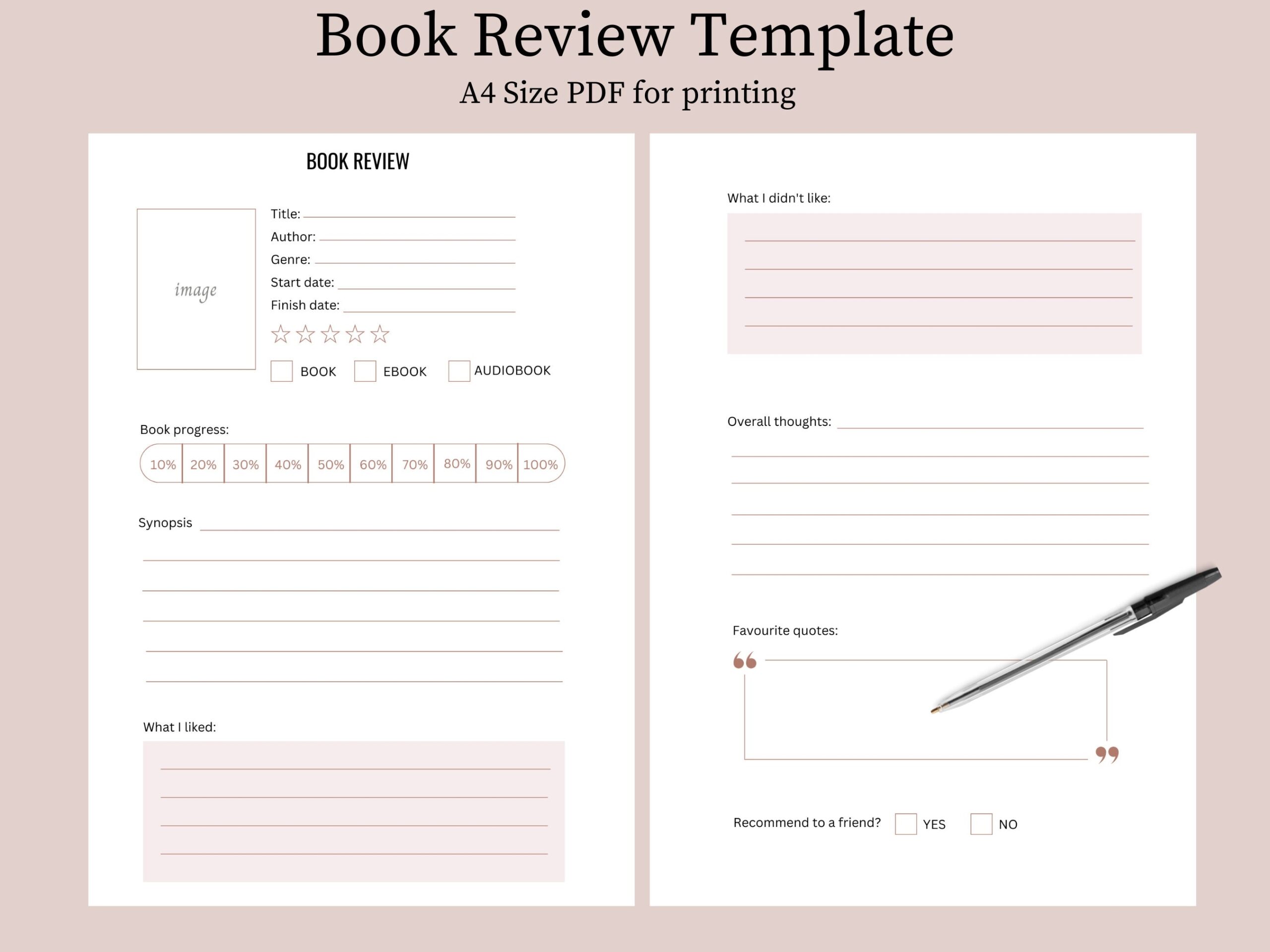 Book Review Template A4 PDF Printable Etsy