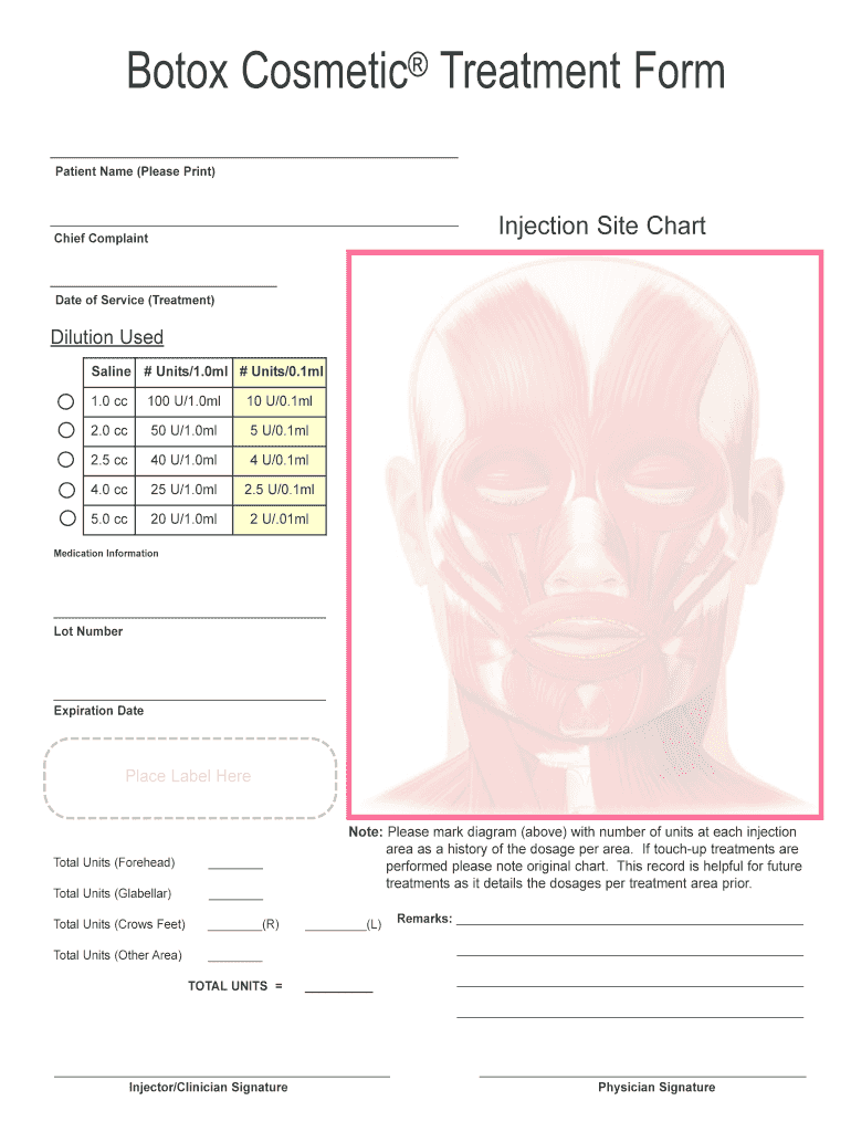 Printable Botox Treatment Record Template