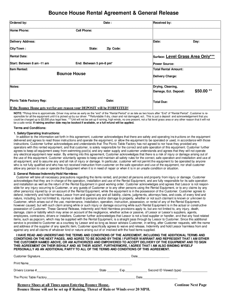 Printable Bounce House Waiver Template