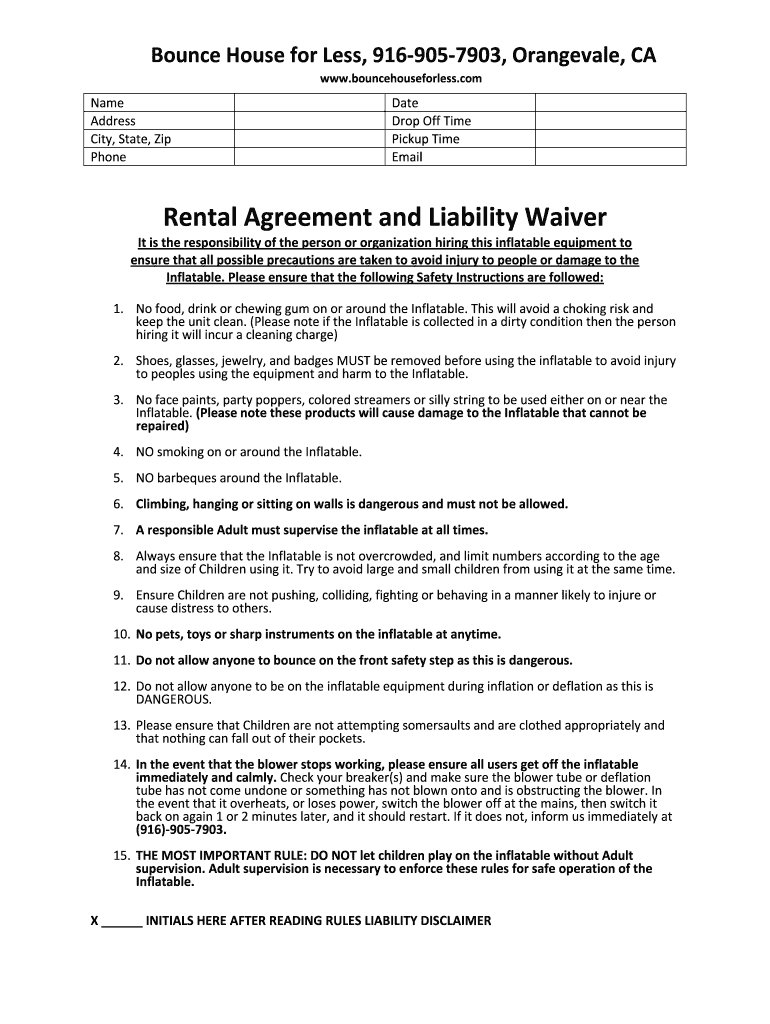 Bounce House Waiver Fill Out Sign Online DocHub