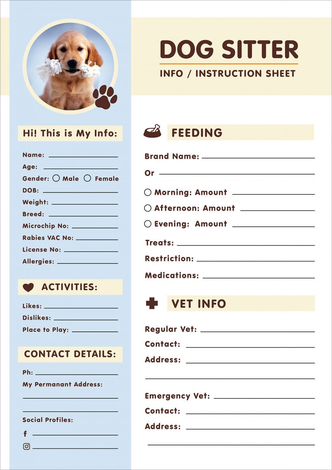 Printable Pet Sitting Template