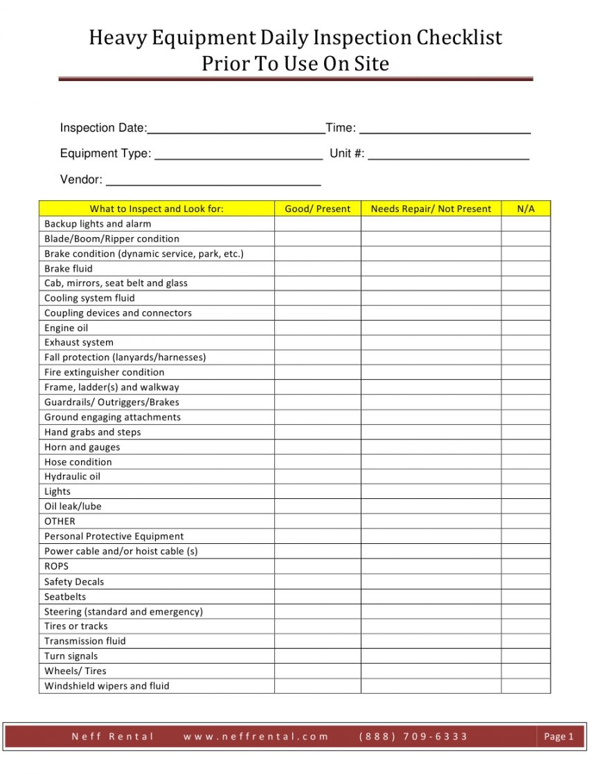 Printable Equipment Inspection Checklist Template