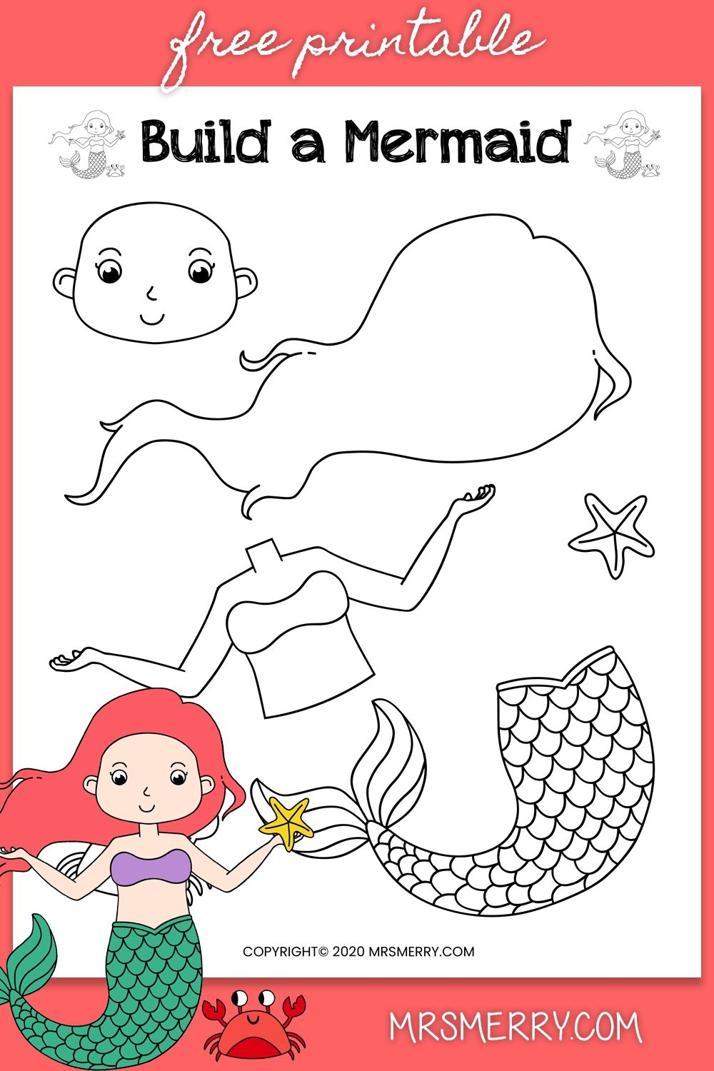 Build Your Own Mermaid Free Mermaid Printables Mrs Merry Little Mermaid Crafts Mermaid Crafts Mermaid Printables