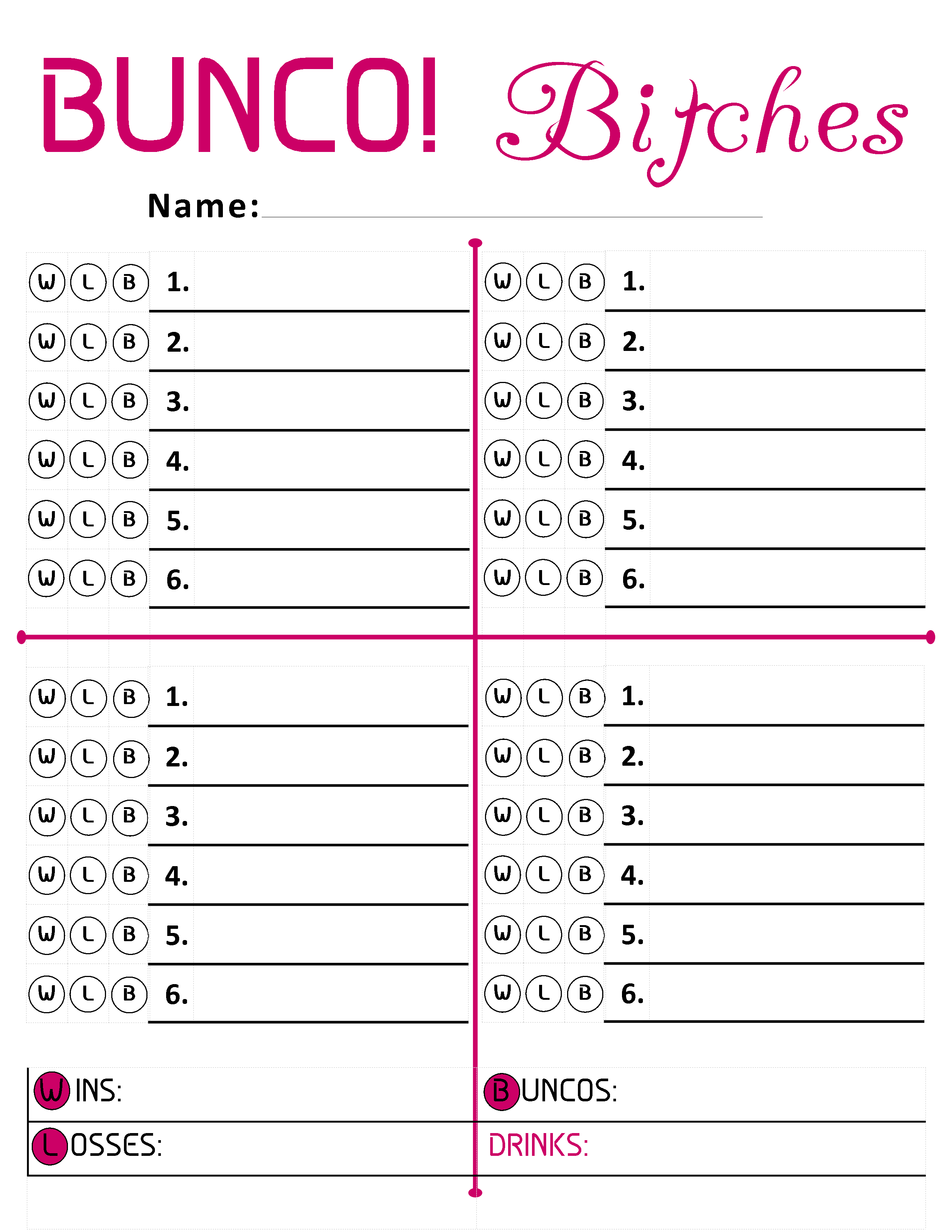 Printable Template Bunco Score Sheets