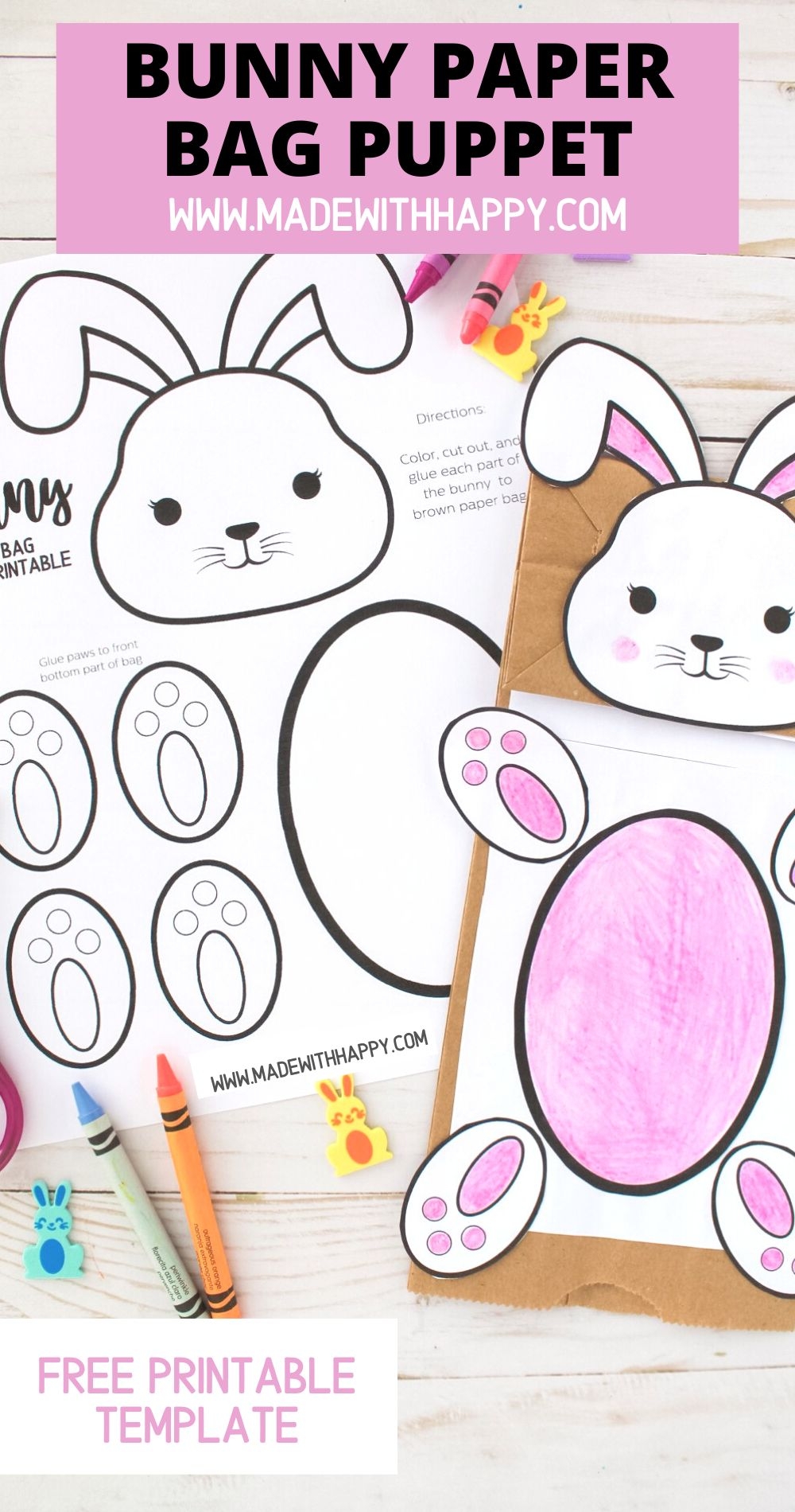 Free Printable Paper Bag Bunny Puppet Templates