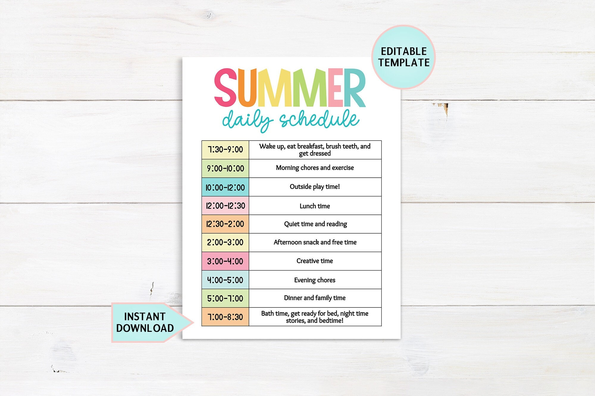 Printable Summer Daily Schedule Template
