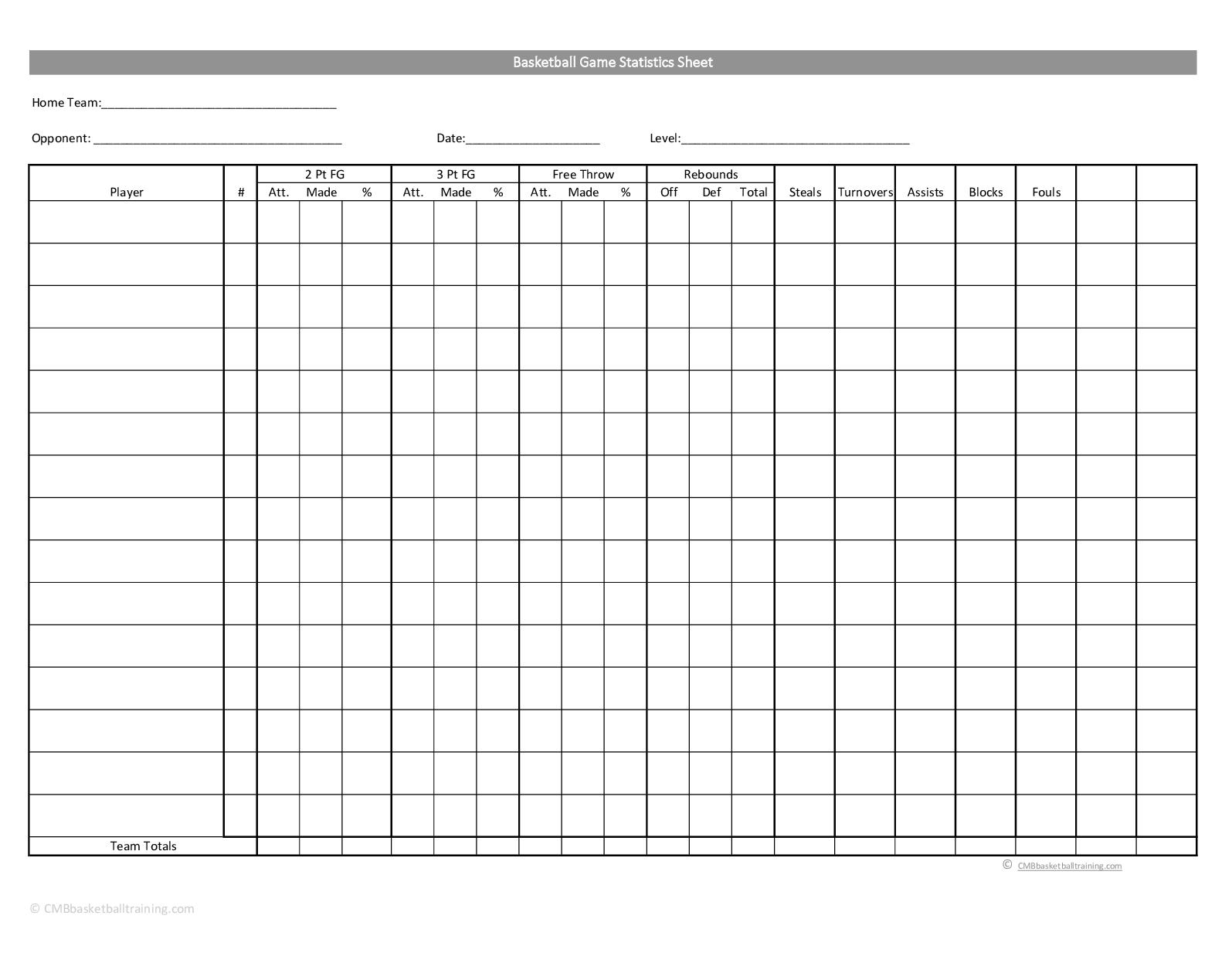 Calam o Printable Basketball Stat Sheet Pdf