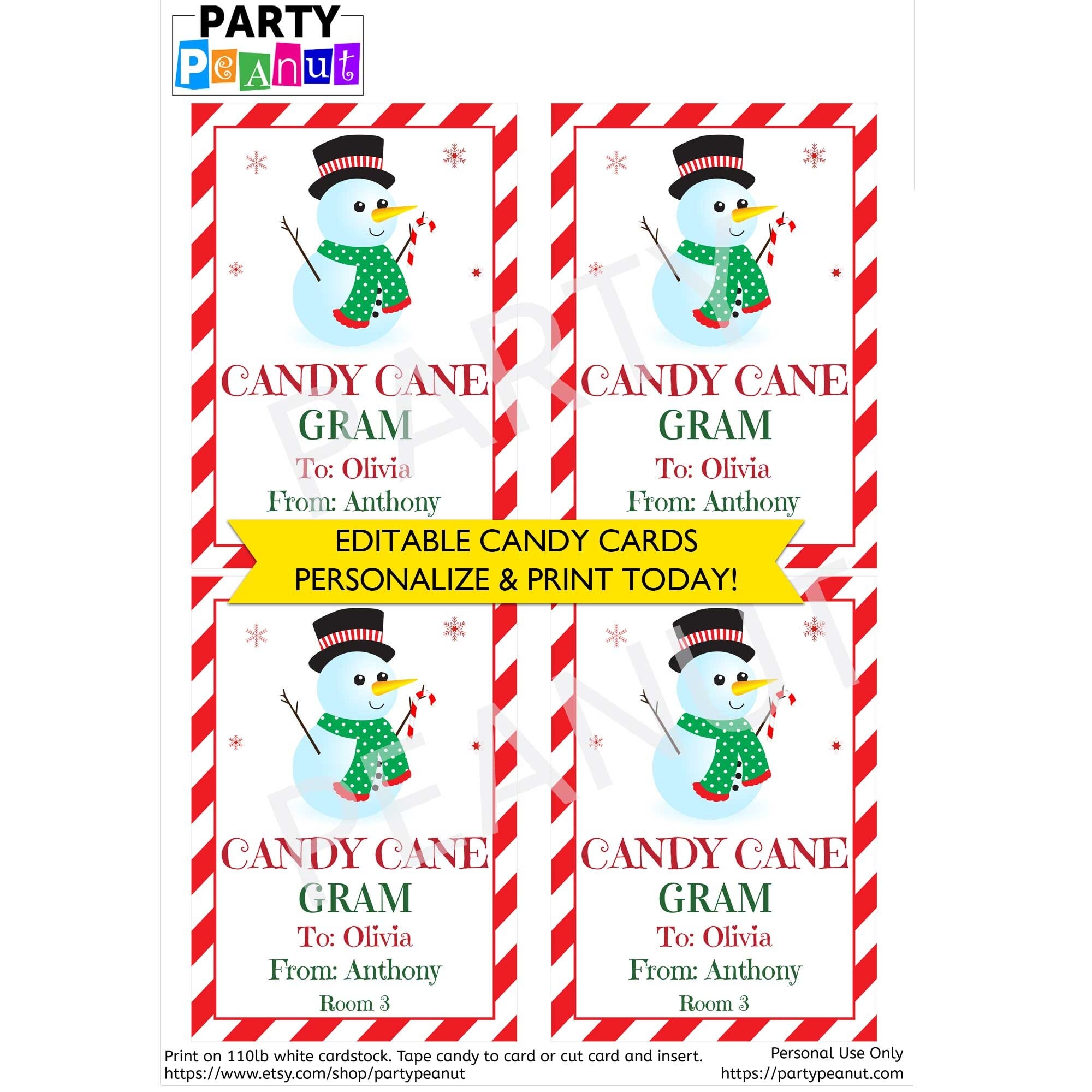Free Printable Candy Cane Gram Template