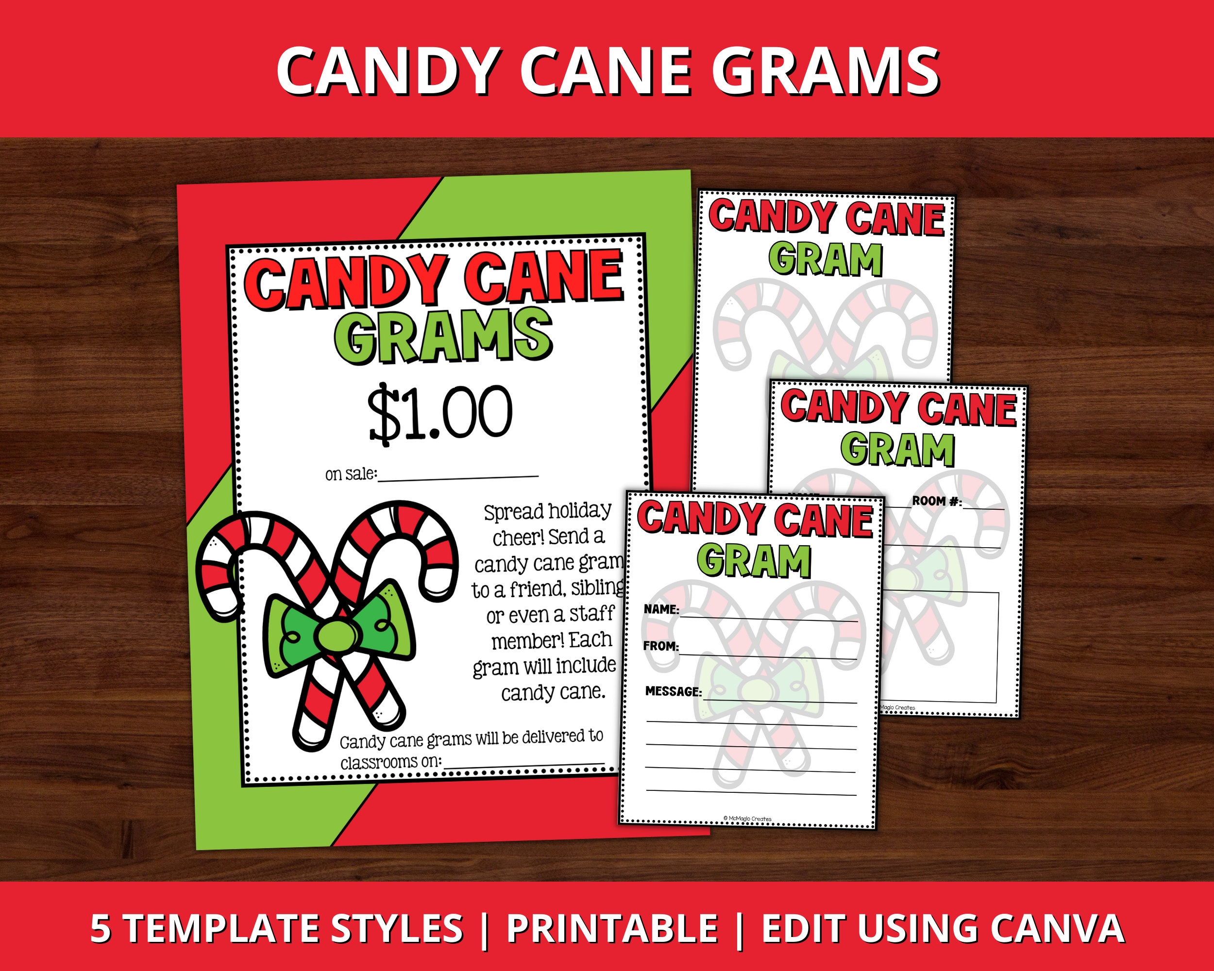 Candy Cane Gram Template Candy Cane Printable Fundraiser Christmas Grams Etsy