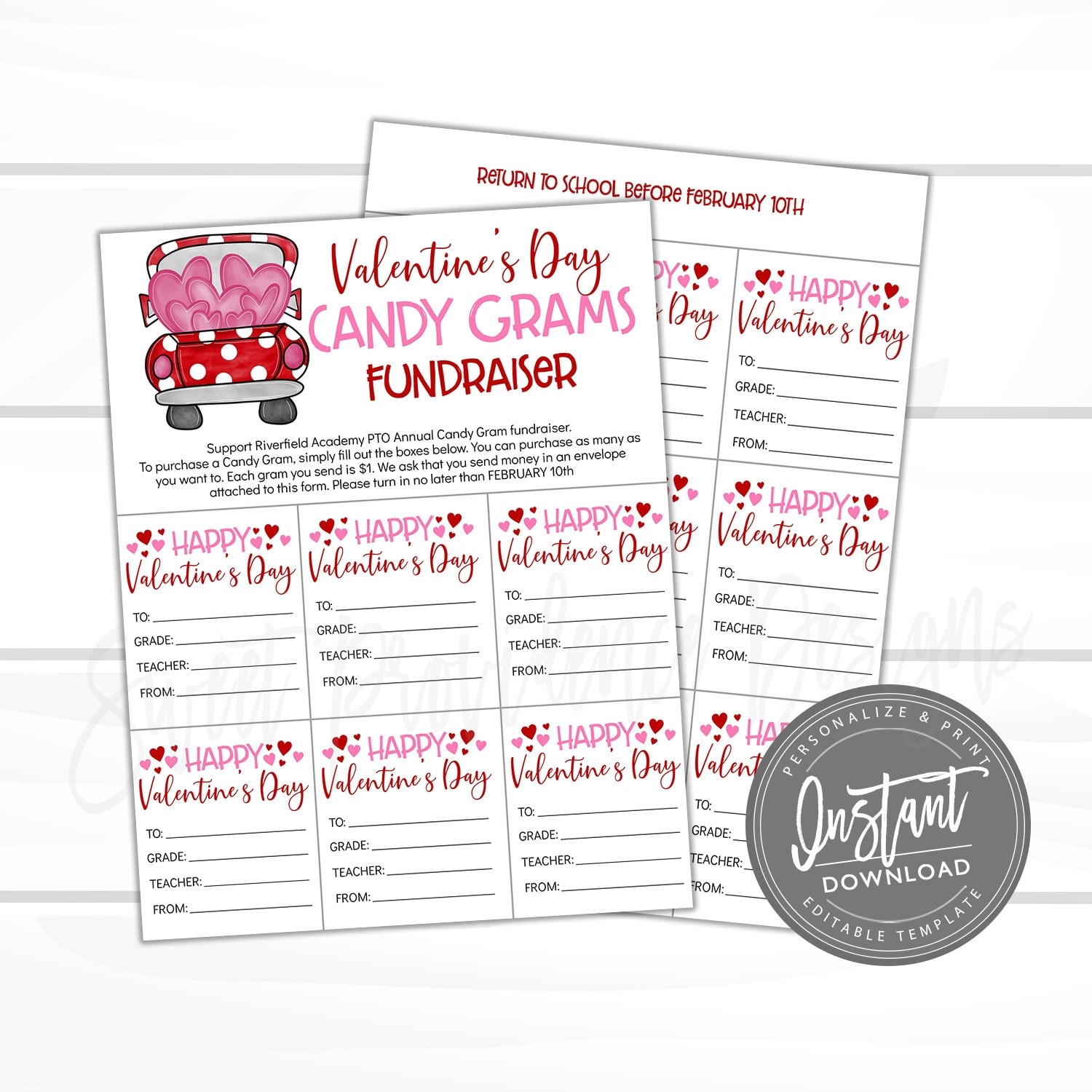 Candy Gram Flyer PTO PTA EDITABLE Valentine s Day School Fundraiser Template Valentine School Church Community Event Instant Download Sweet Providence Designs