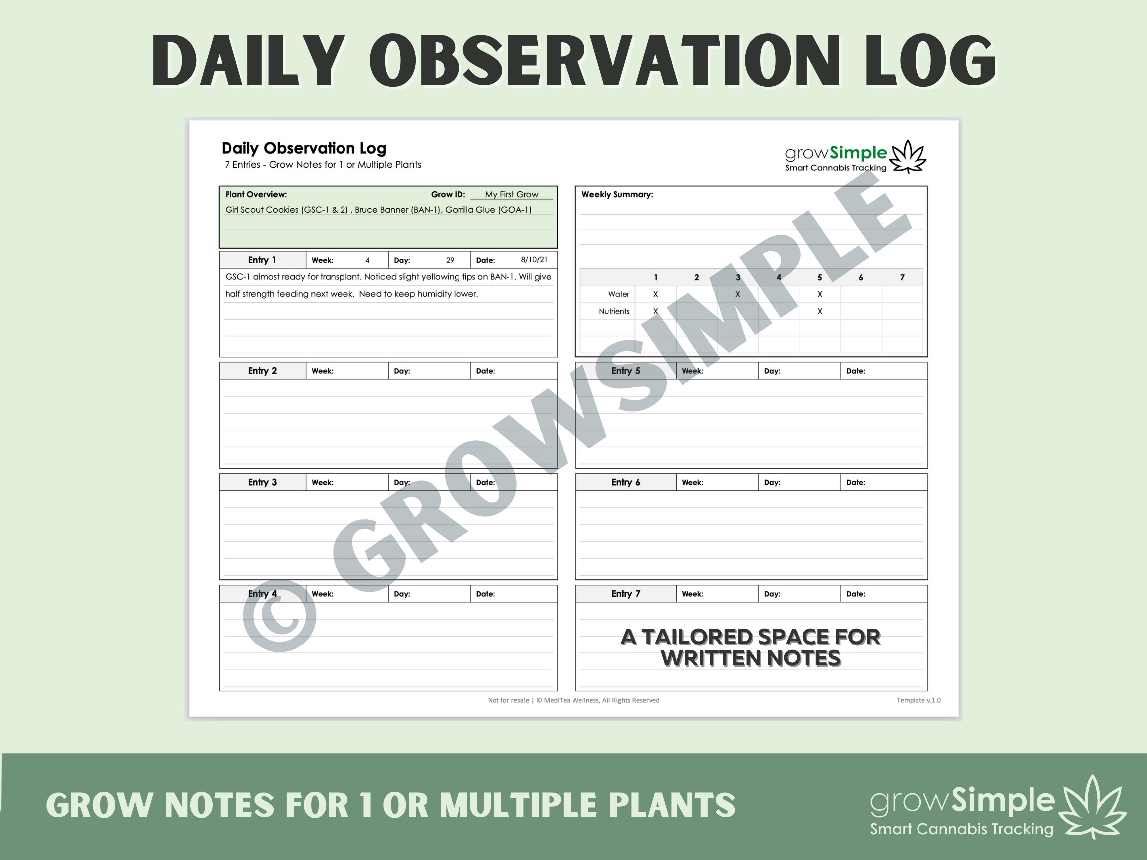 Printable Grow Room Journal Template