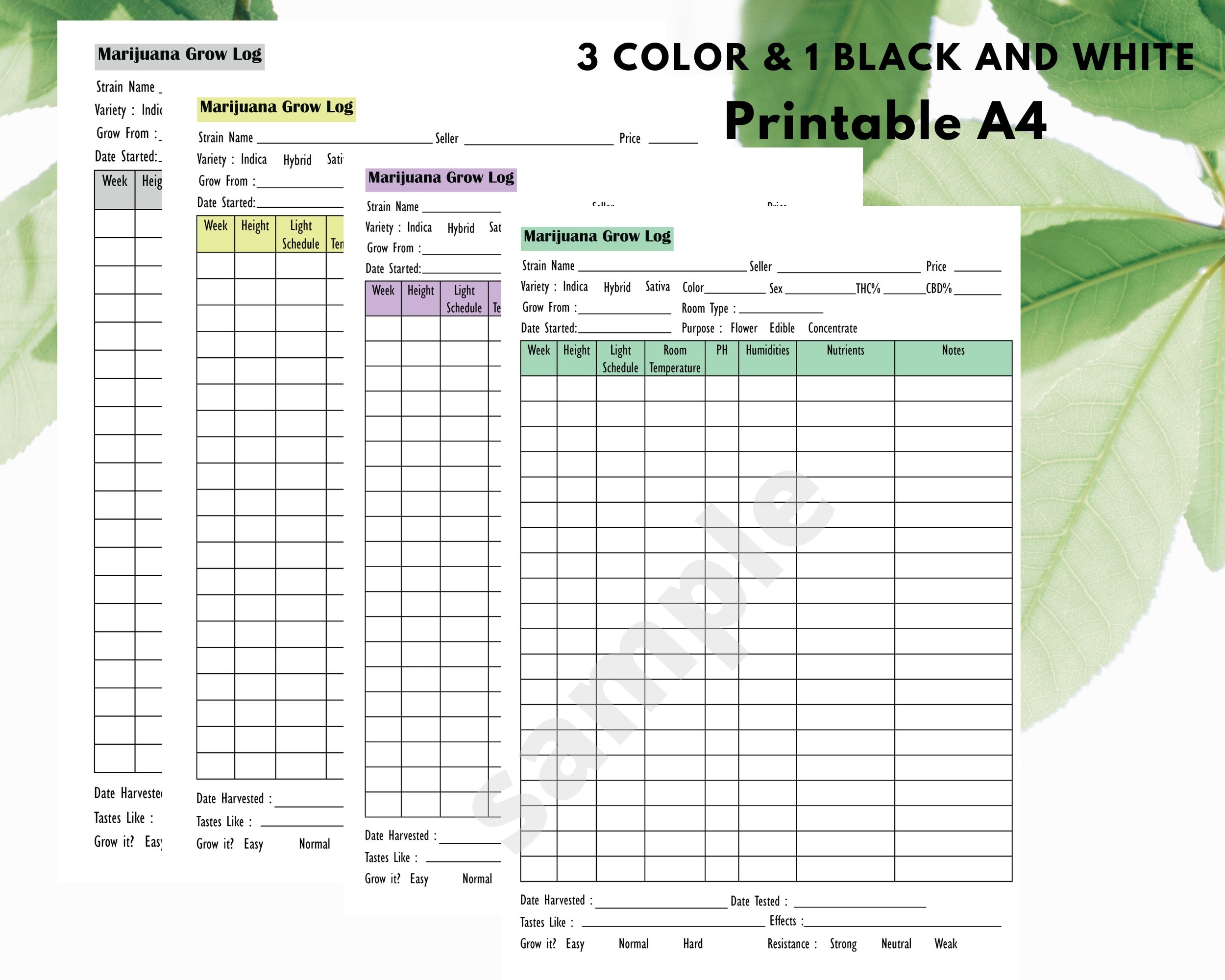 Cannabis Grow Log Weekly marijuana Grow Journal monthly And Marijuana Review Log Printable A4 Page Etsy