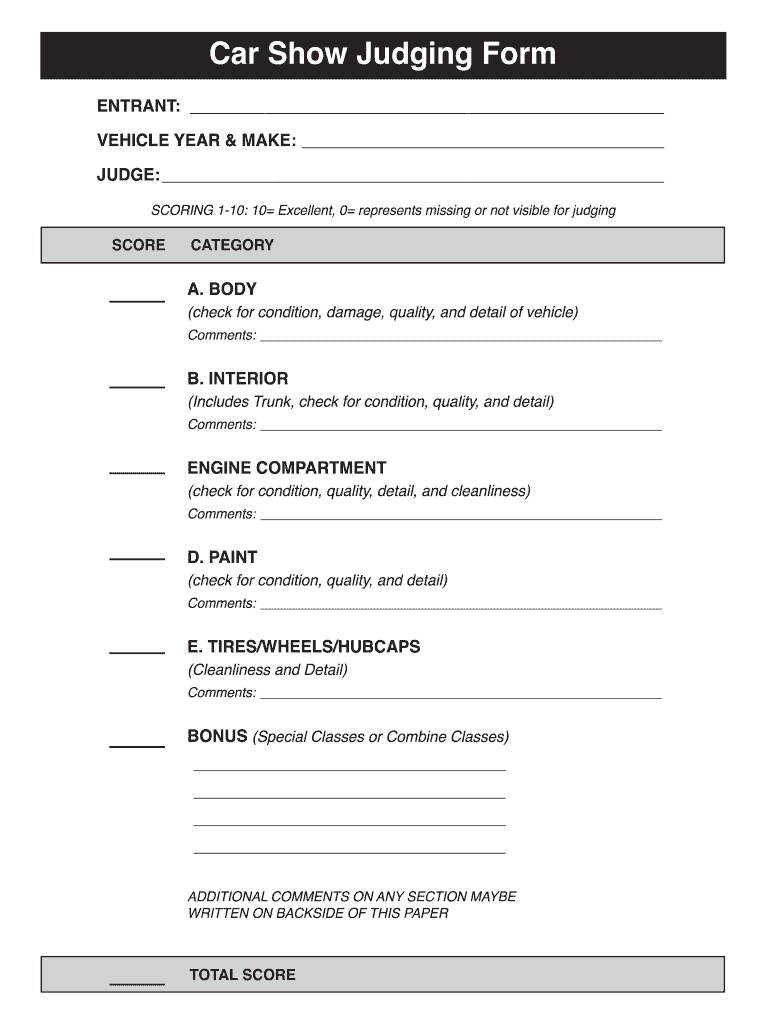 Printable Car Show Registration Form Template