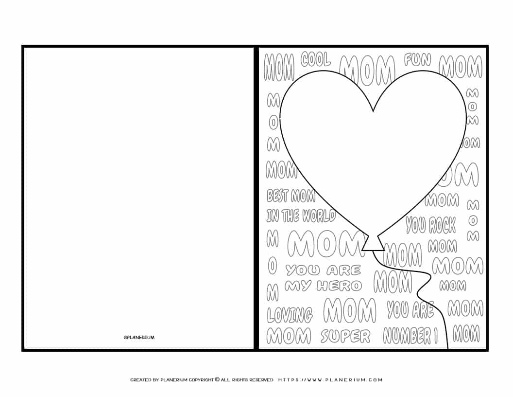 Card Template Mom Big Heart Balloon Planerium