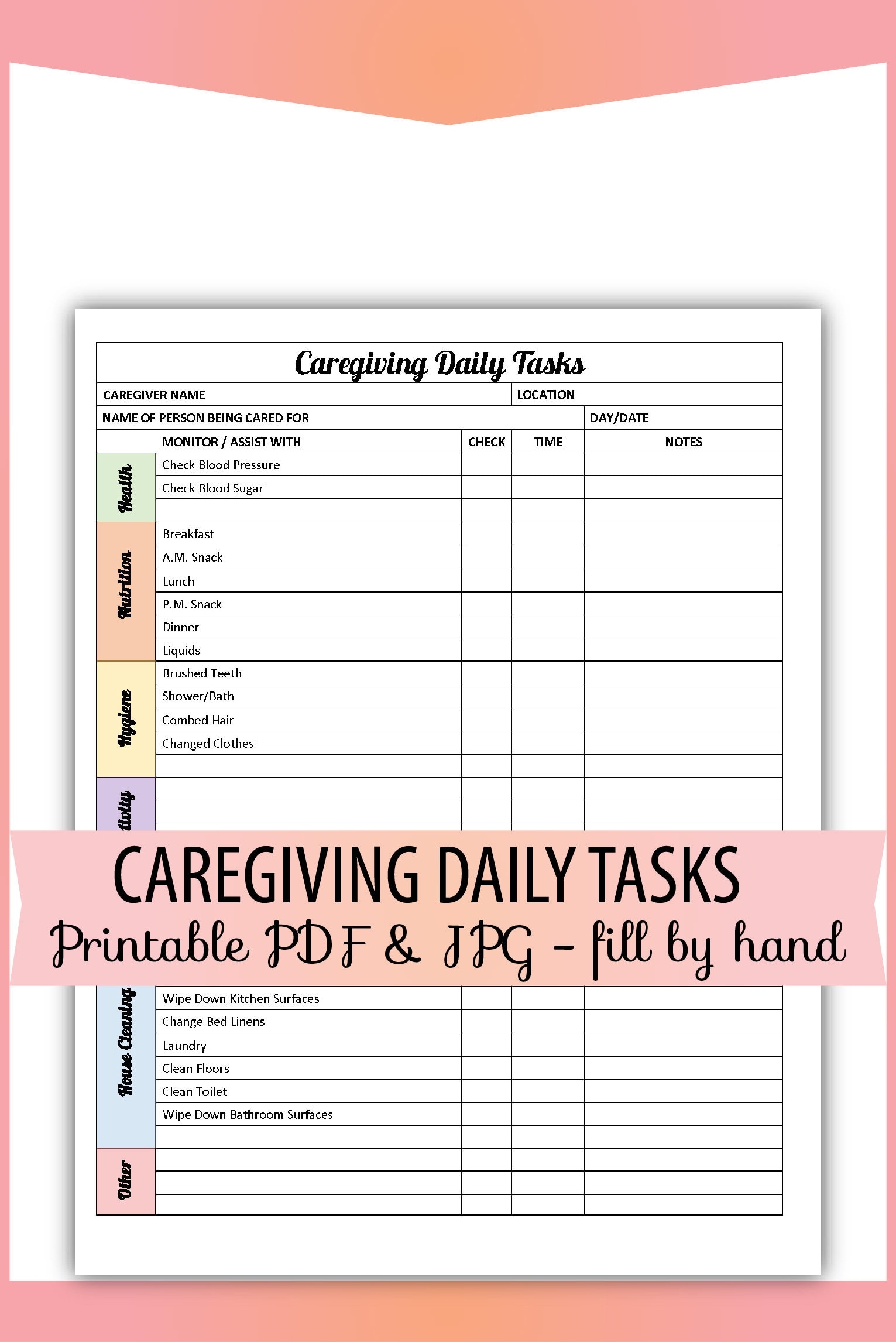Printable Caregiver Daily Checklist Template