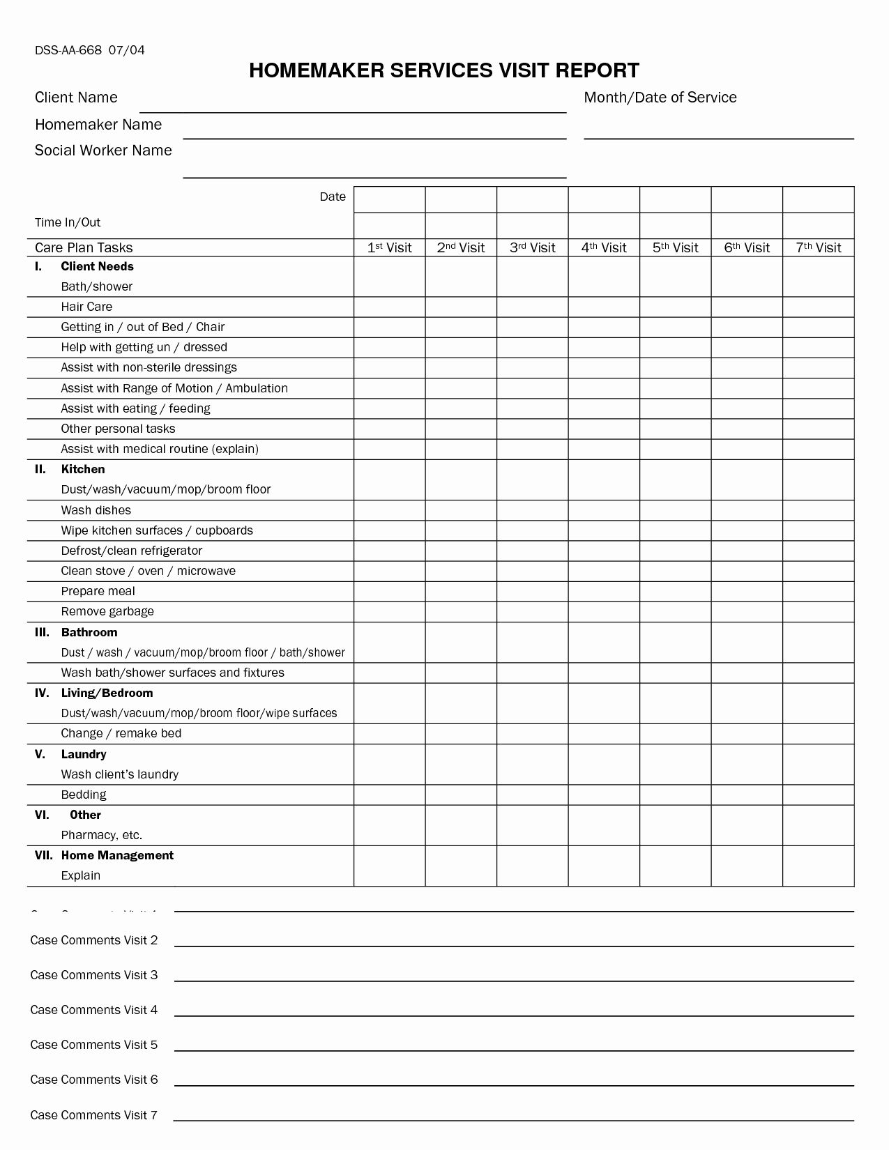 Printable Case Plan Template Social Work