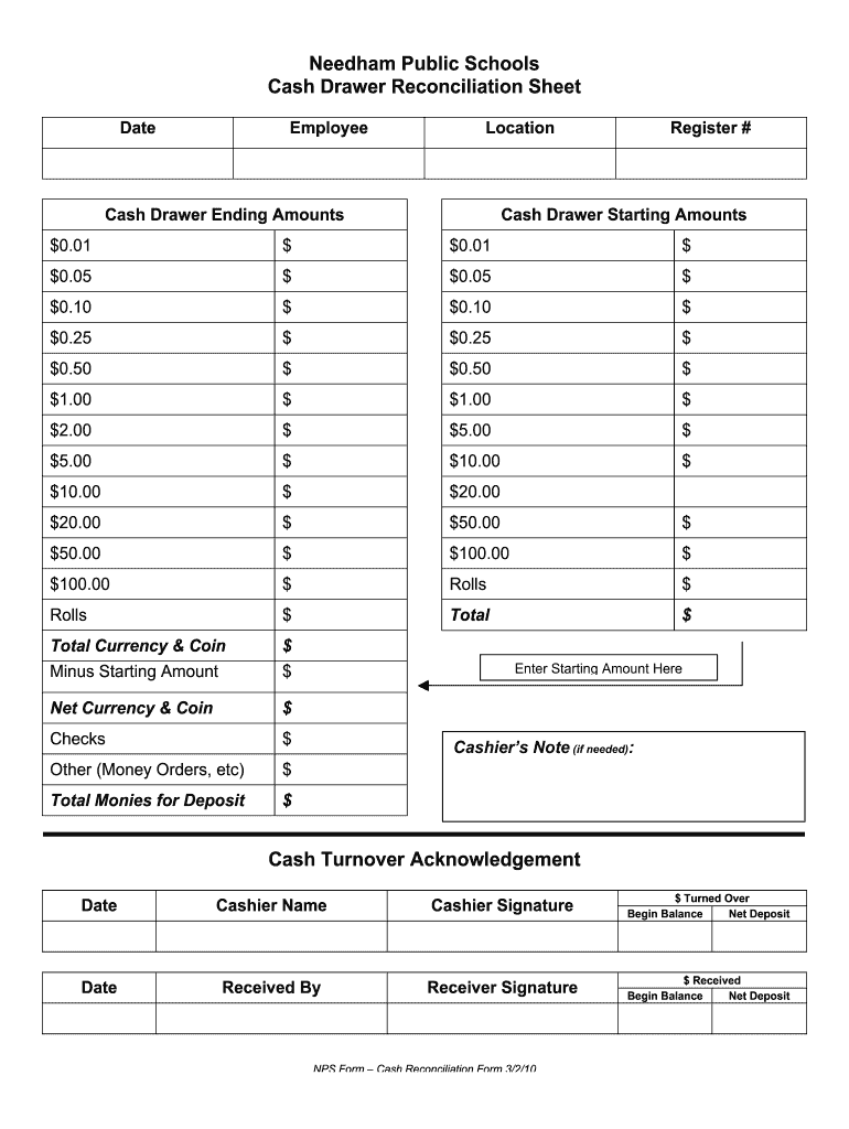 Cash Drawer Count Sheet Fill Online Printable Fillable Blank PdfFiller