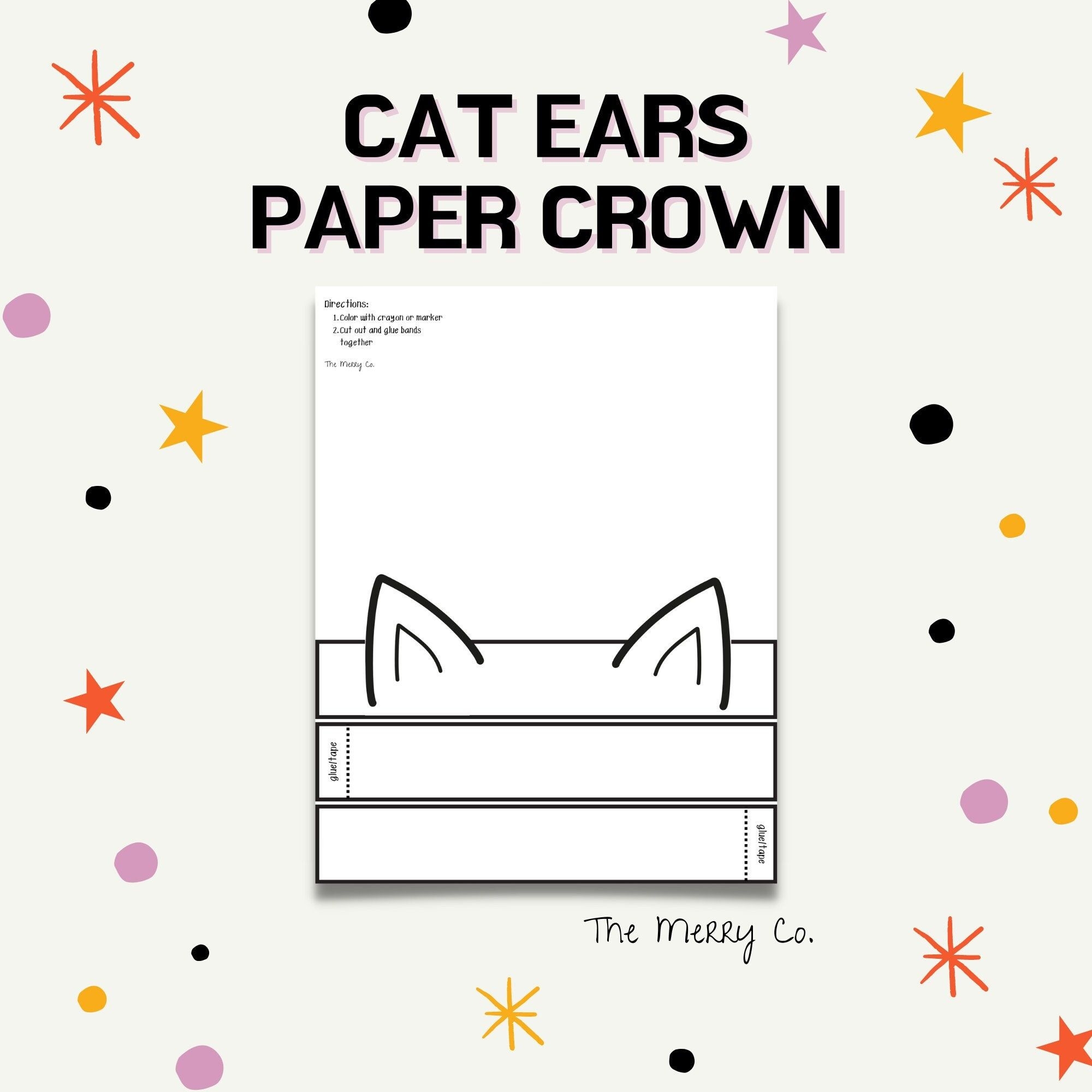 Cat Ears Paper Crown Kids Halloween Coloring Printable Paper Craft Kitten Costume DIY Party Favor Cat Coloring Page Halloween Headband Etsy Paper Crowns Crown For Kids Halloween Kids