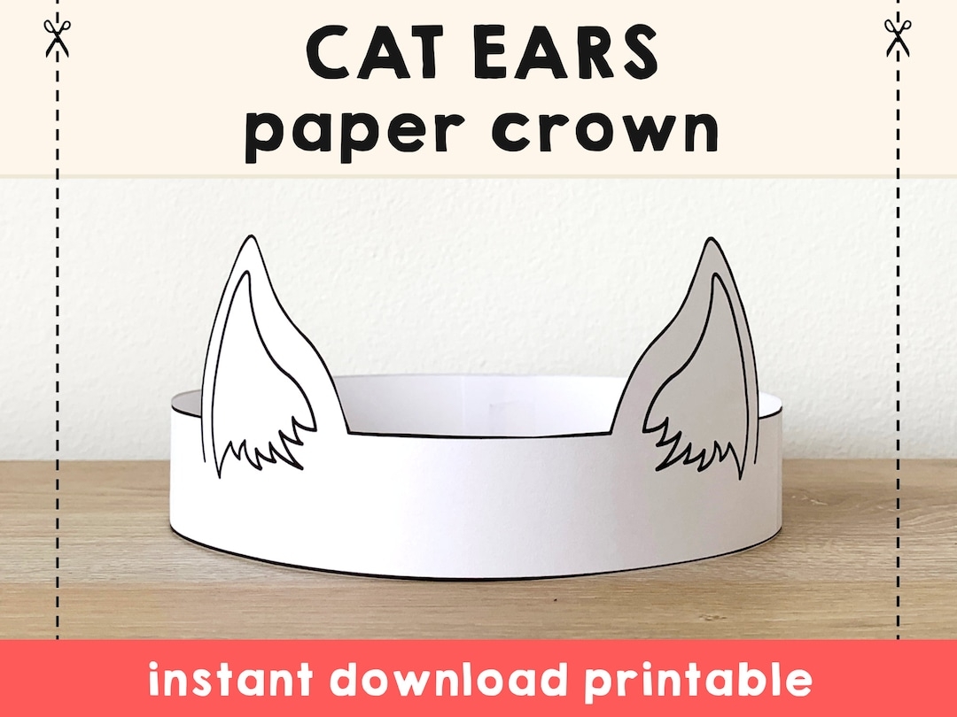 Cat Ears Paper Crown Party Coloring Printable Kids Craft Kitten Pussy Costume Birthday Printable Favor Costume DIY Instant Download Etsy