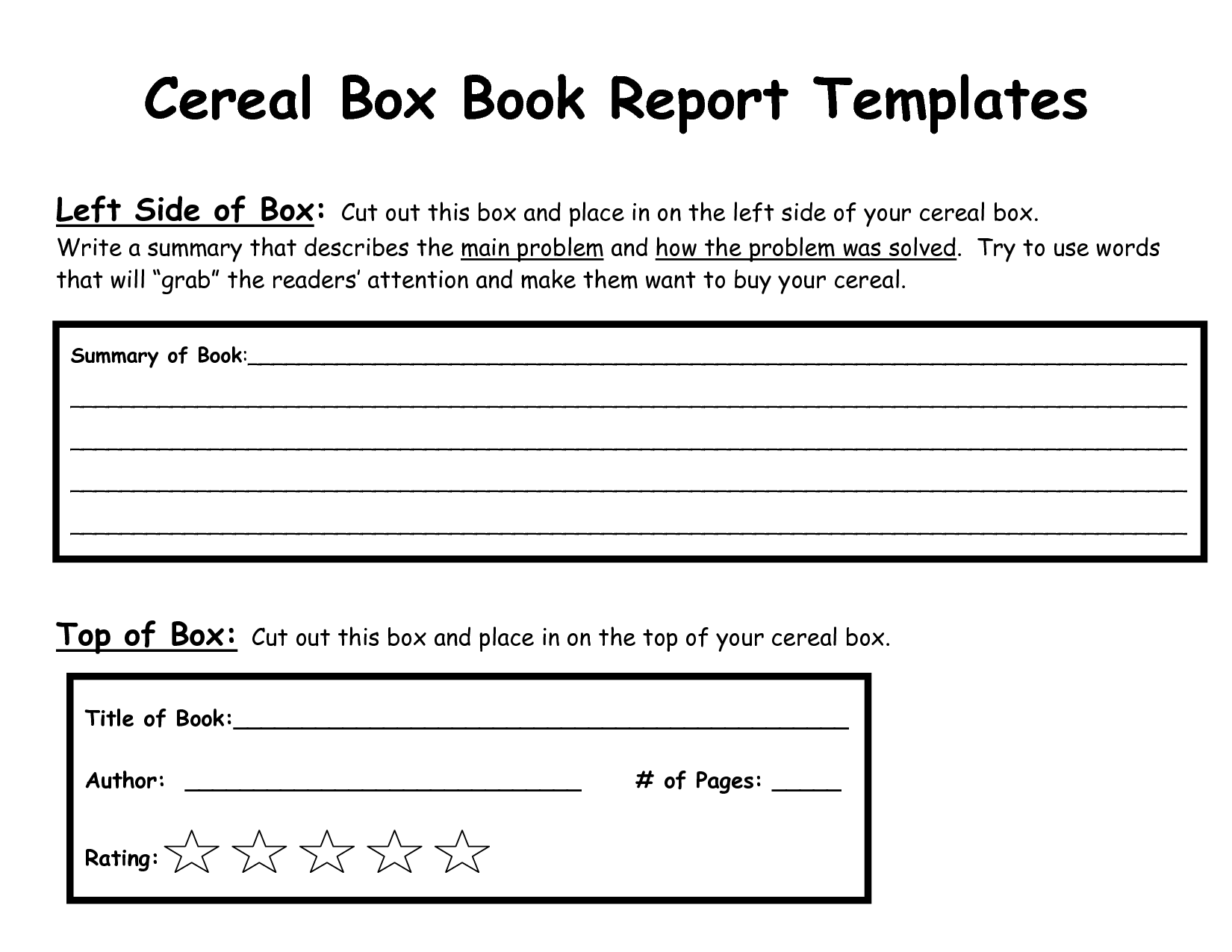 Cereal Box Book Report Template Cereal Box Book Report Book Report Templates Book Report