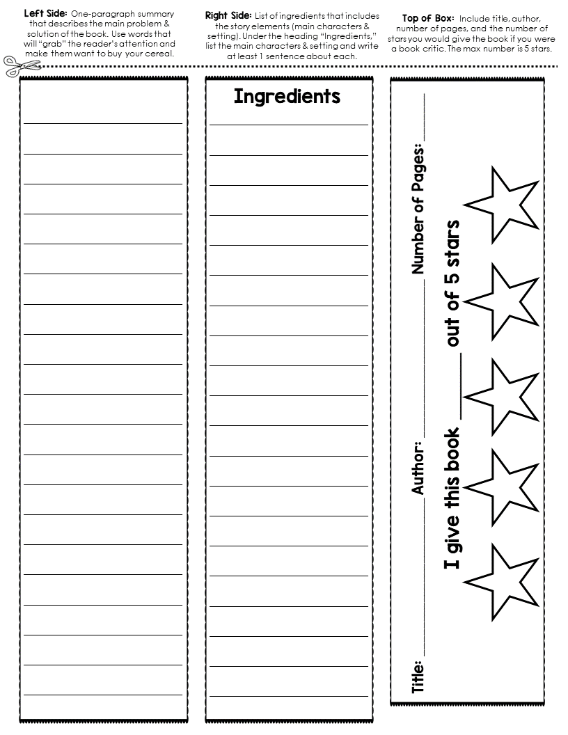Cereal Box Book Report Template Project Directions Rubric Example Idea Photo Classful