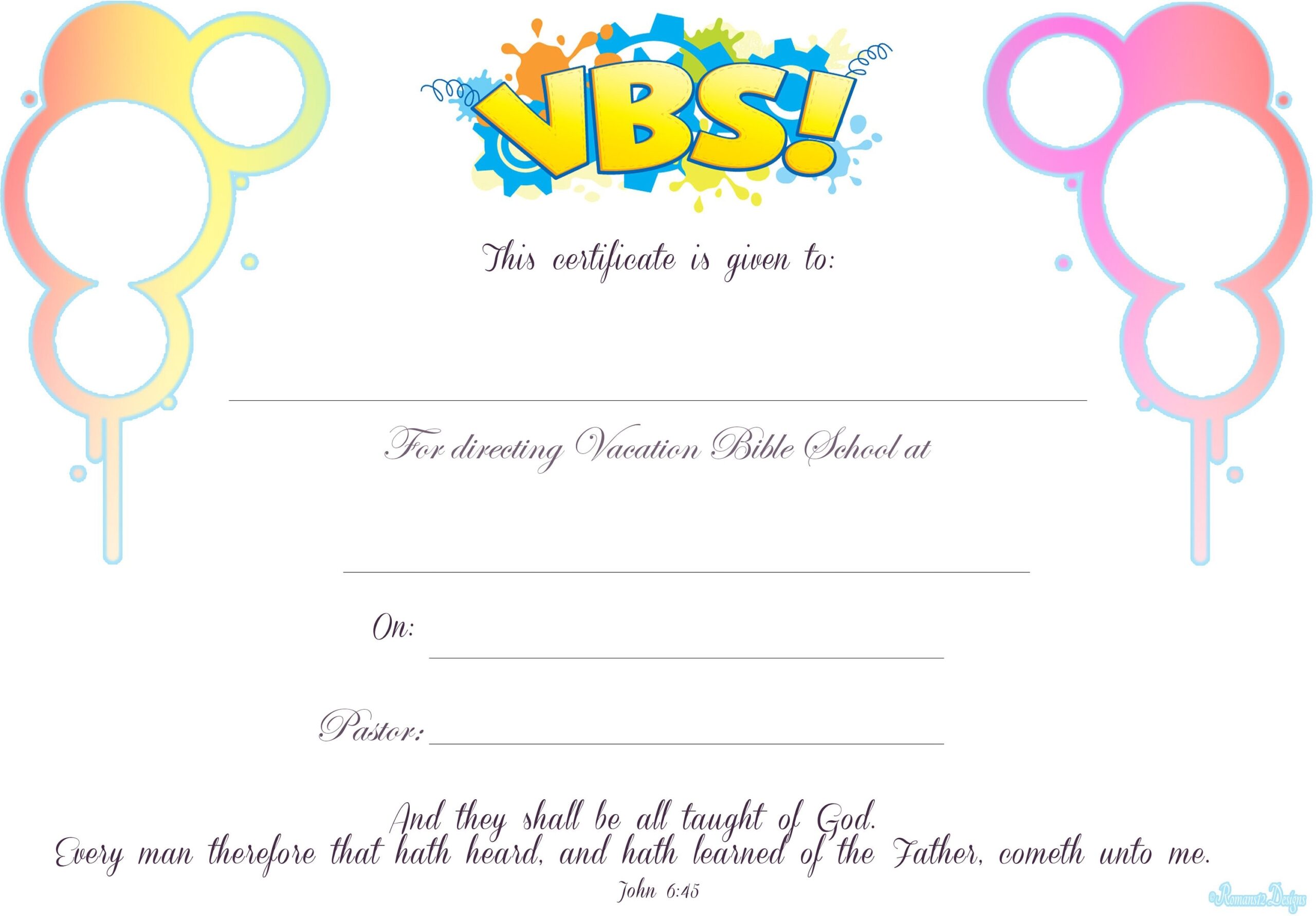 Certificate For VBS Director Customizable Printable Downloadable PDF Reusable Digital File Etsy