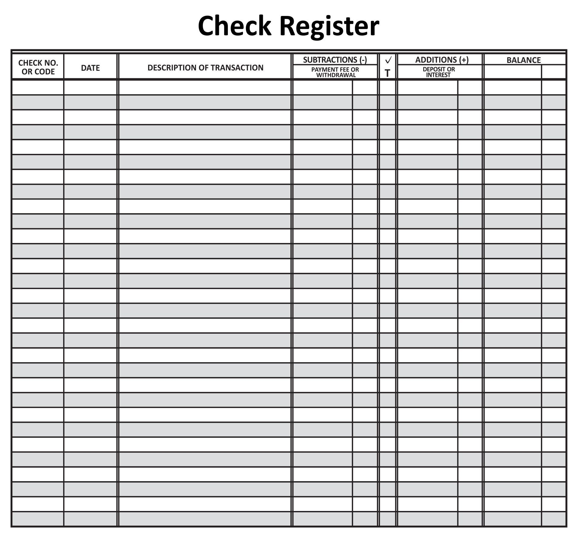 Checkbook Register Template Free Printable