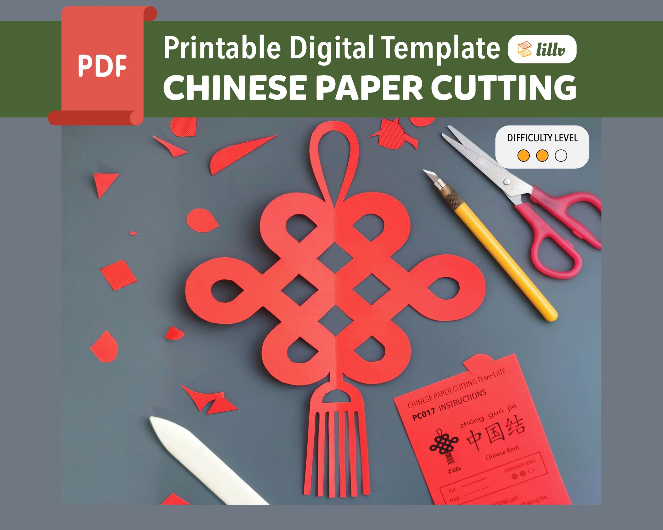 Chinese Knot chinese Paper Cutting digital printable Template pdf a4 chinese New Year holiday decoration Etsy