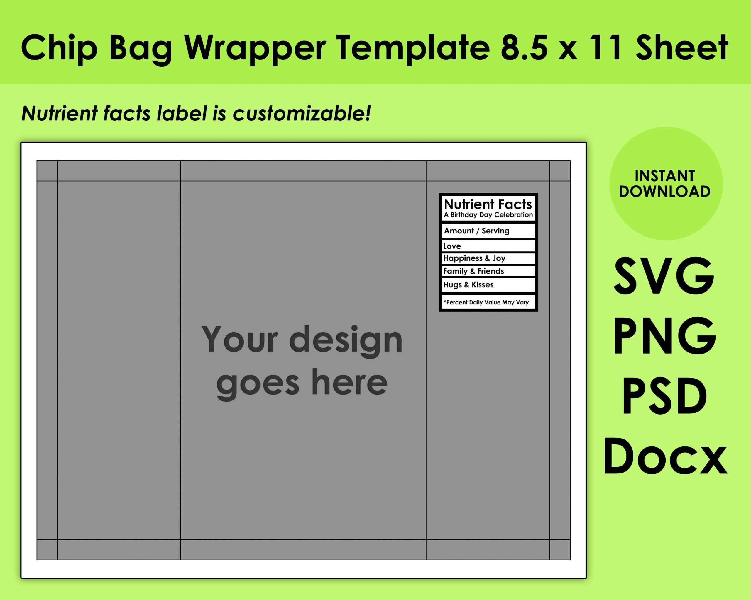 Downloadable Free Printable Chip Bag Template