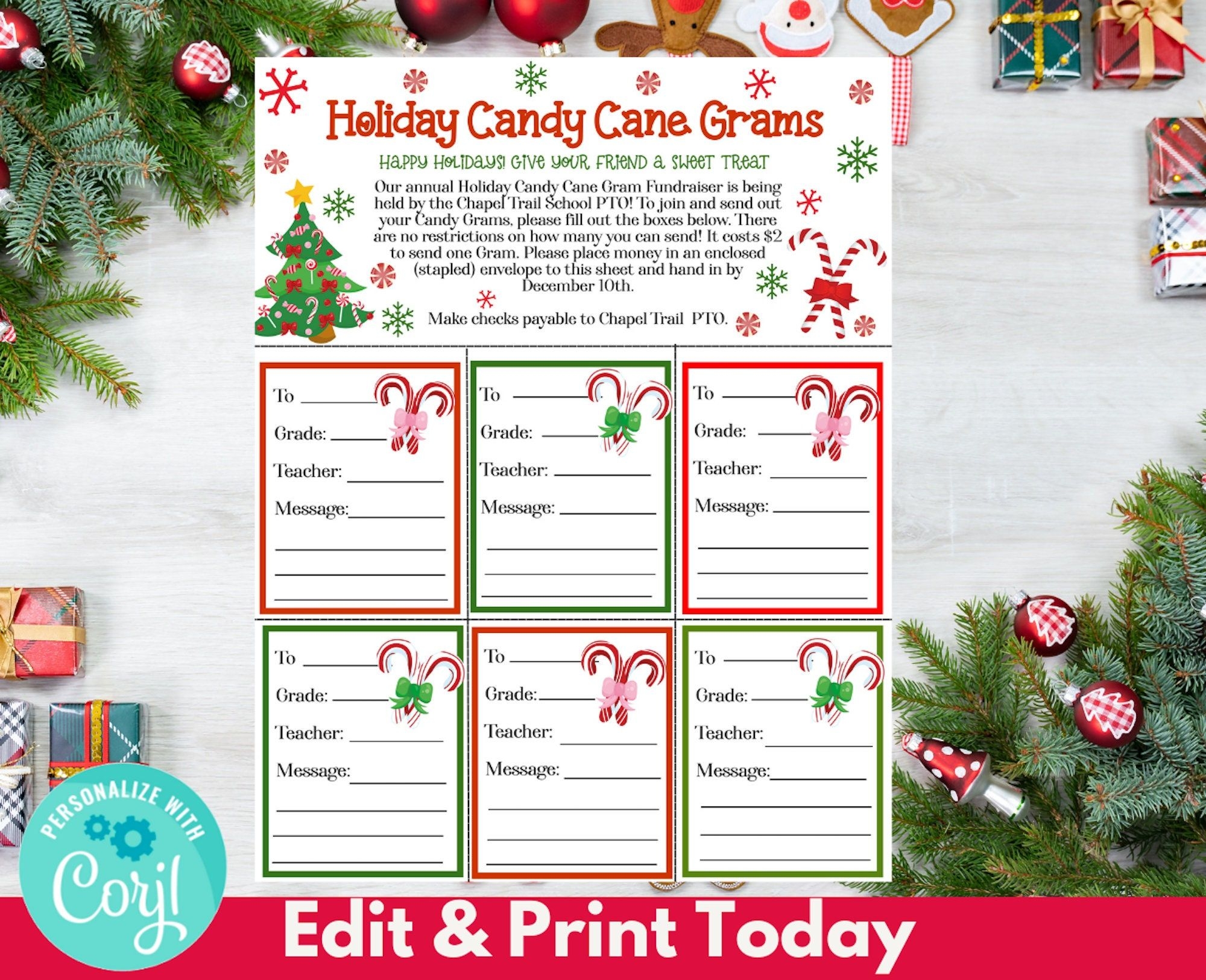 Christmas Candy Cane Gram Flyer Holiday Candy Gram Fundraiser Santa Pto Pta School Church Fall Fundraiser Xmas Printable EDITABLE TEMPLATE Etsy Holiday Candy Christmas Candy Christmas Candy Cane