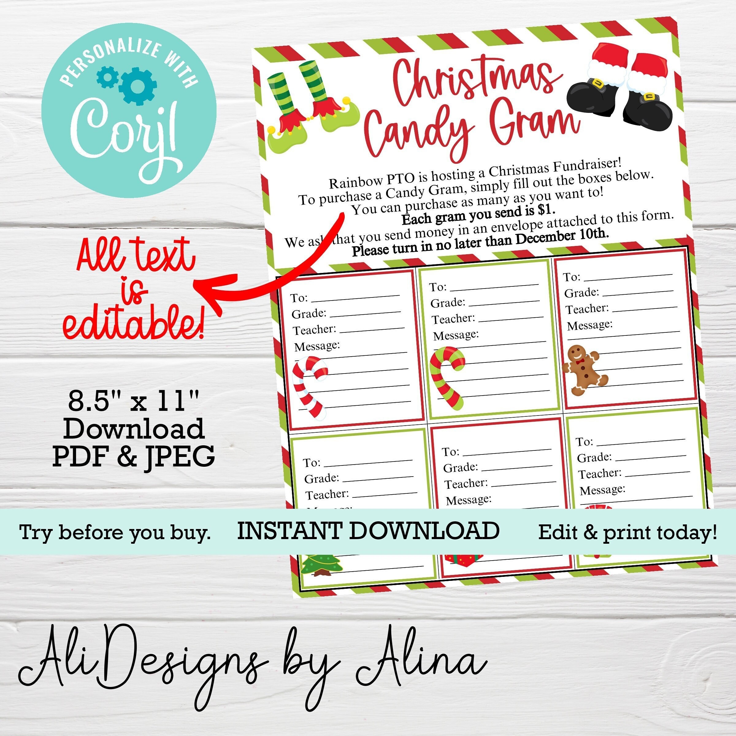 Christmas Candy Gram Printable Flyer PTA PTO Christmas Fundraiser EDITABLE Template Church Event Candy Cane Gram Holiday Fundraiser Etsy Israel