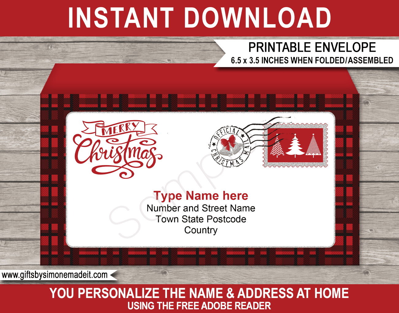 Christmas Envelope Template Buffalo Plaid Printable Mail