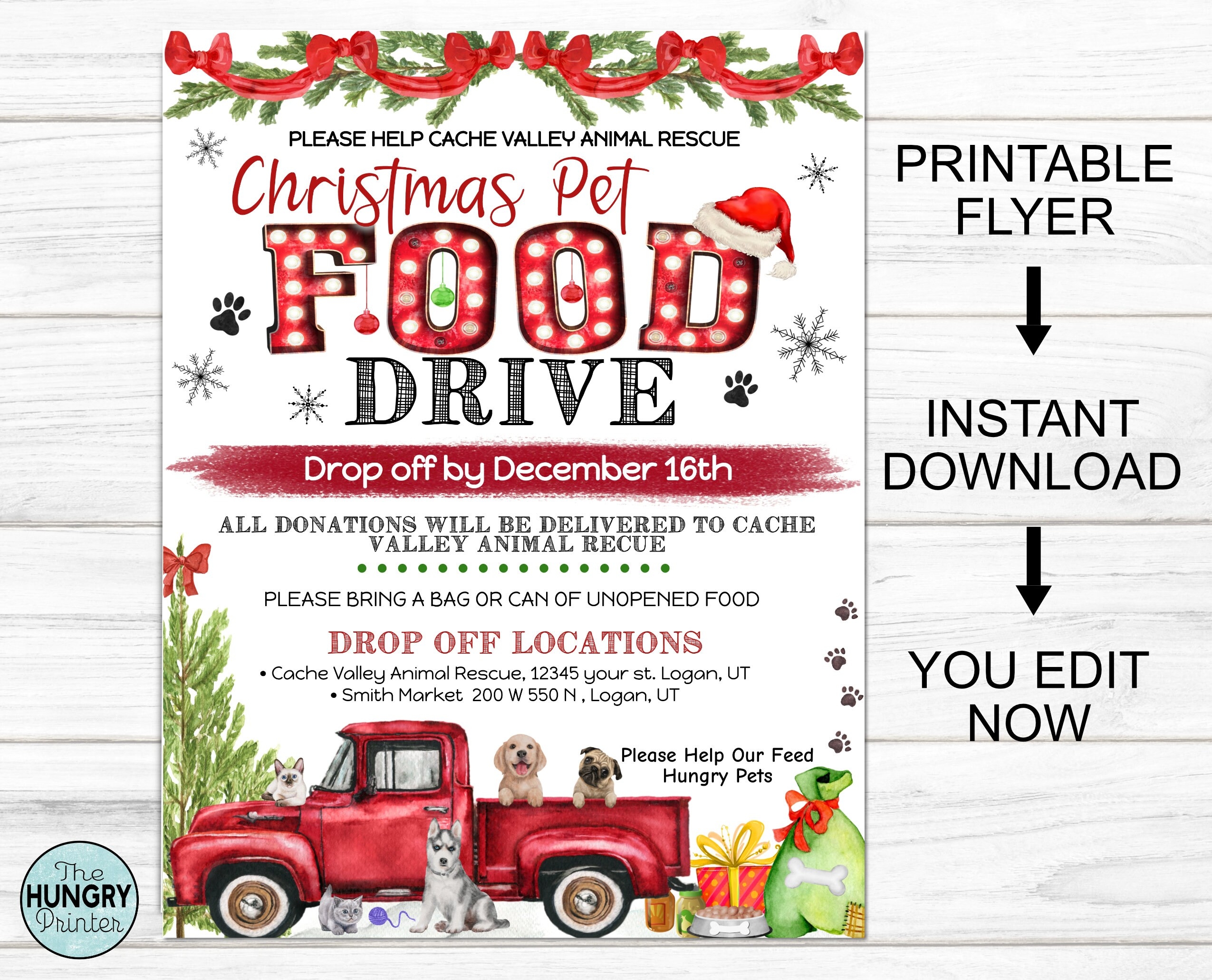 Christmas Food Drive Flyer Holiday Food Drive Flyer Animal Rescue Animal Shelter Editable Food Drive Flyer Pet Flyer Pet Food Etsy