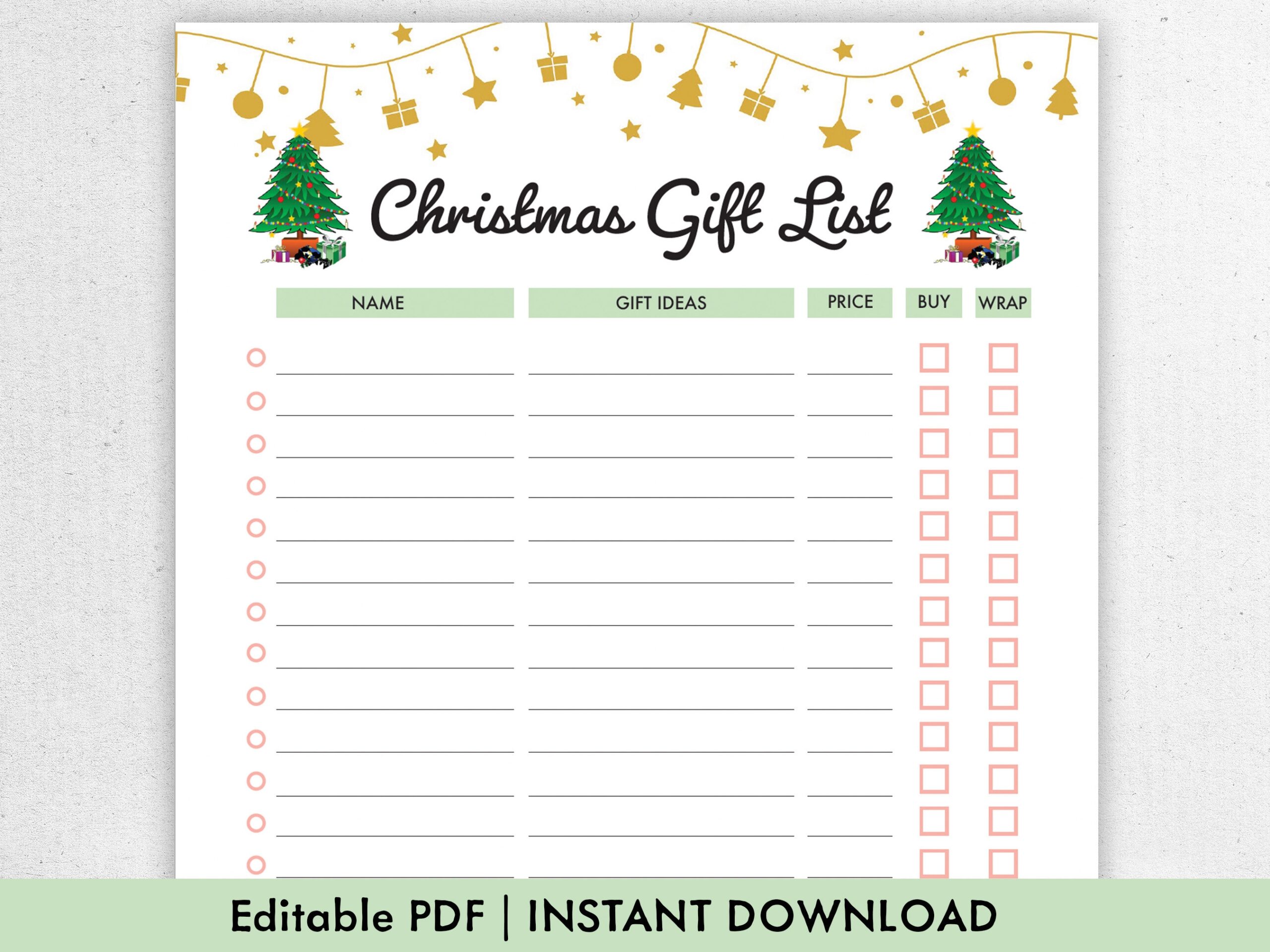 Free Printable Christmas Gift List Template