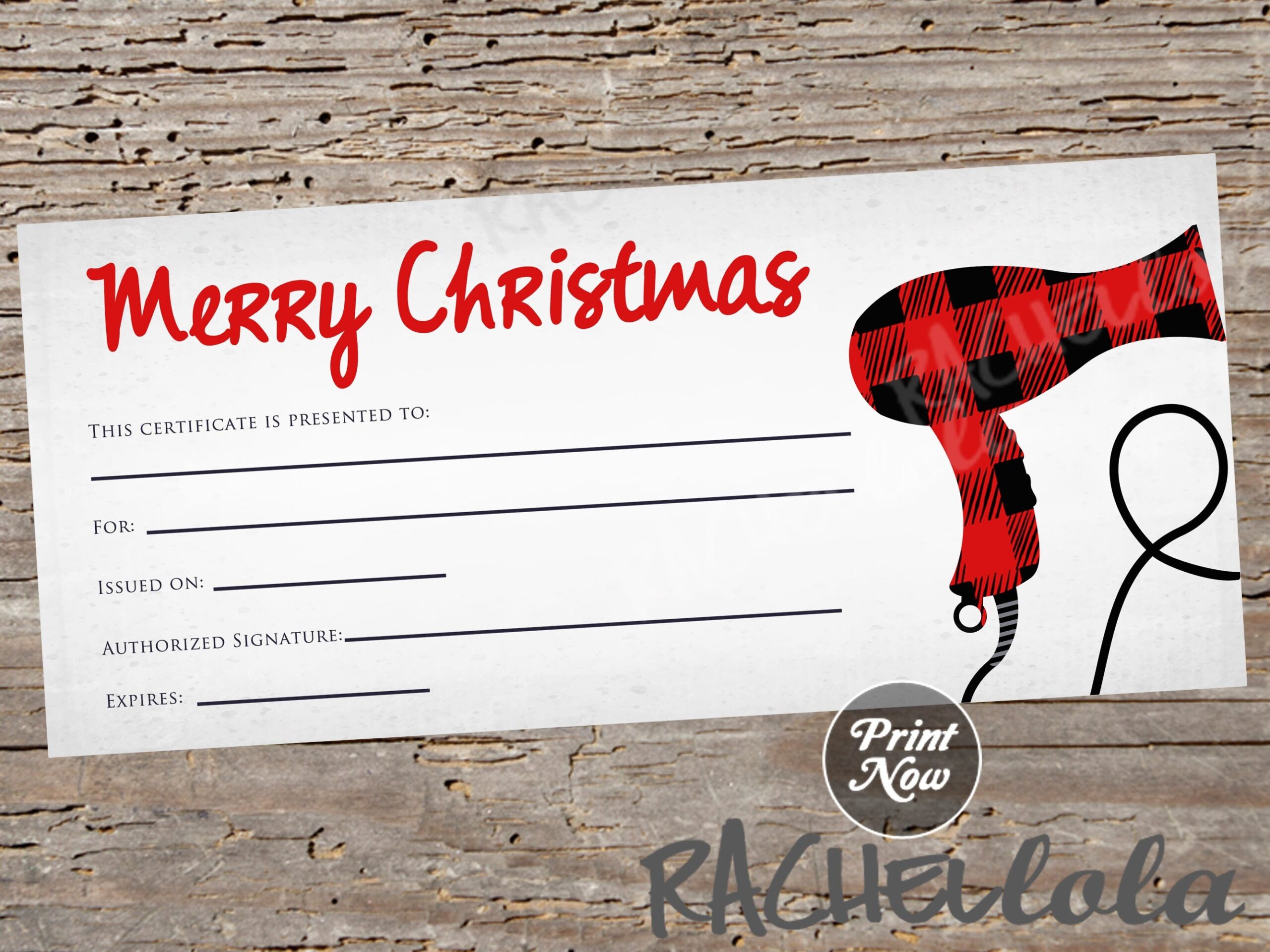 Christmas Hair Salon Gift Certificate Printable Template Hair Stylist Gift Voucher Haircut Barber Gift Card Instant Digital Download Etsy