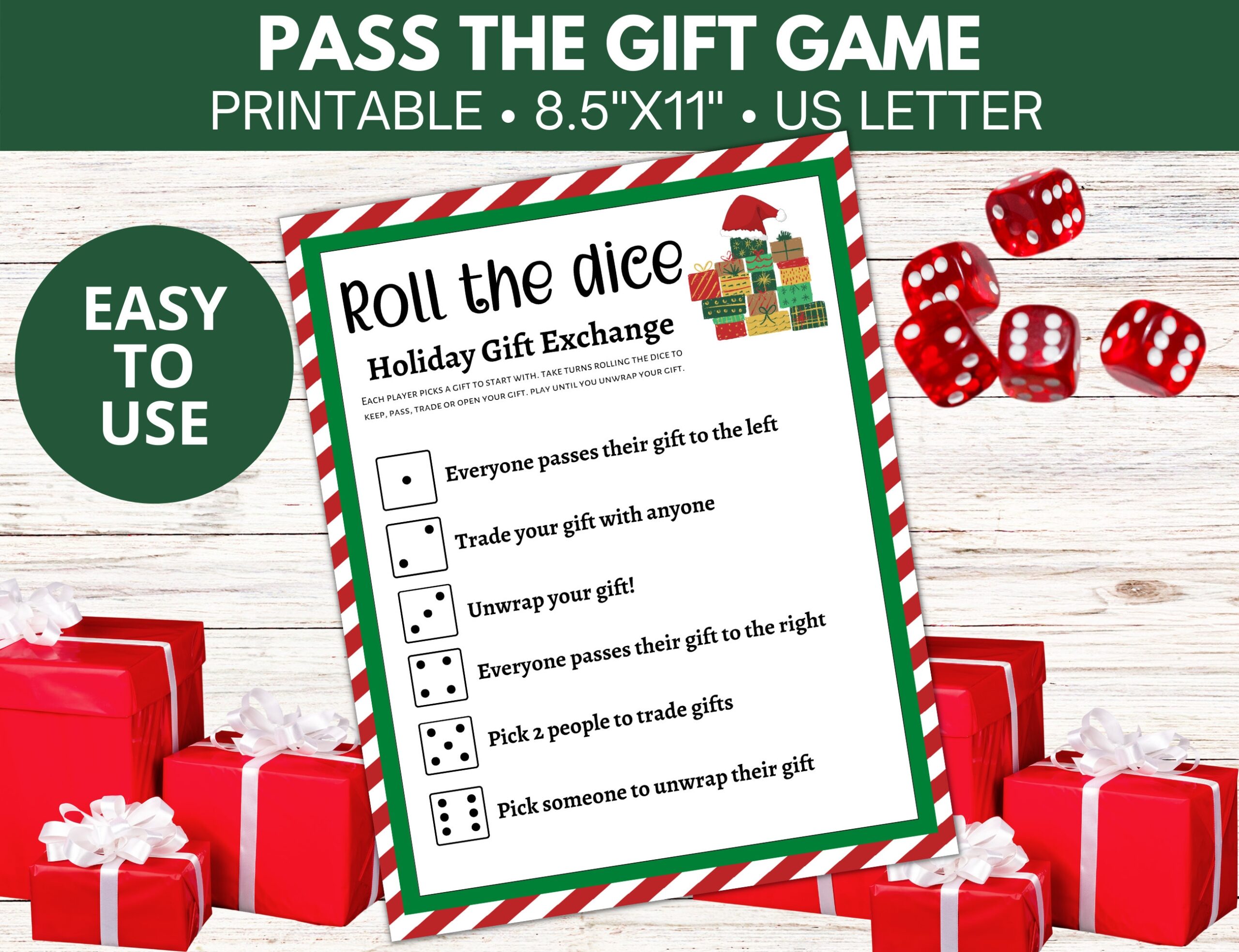 Christmas Left Right Game Printable Right Left Gift Exchange Game Pass The Gift Christmas Party Game Christmas Dice Game Printable PDF Etsy