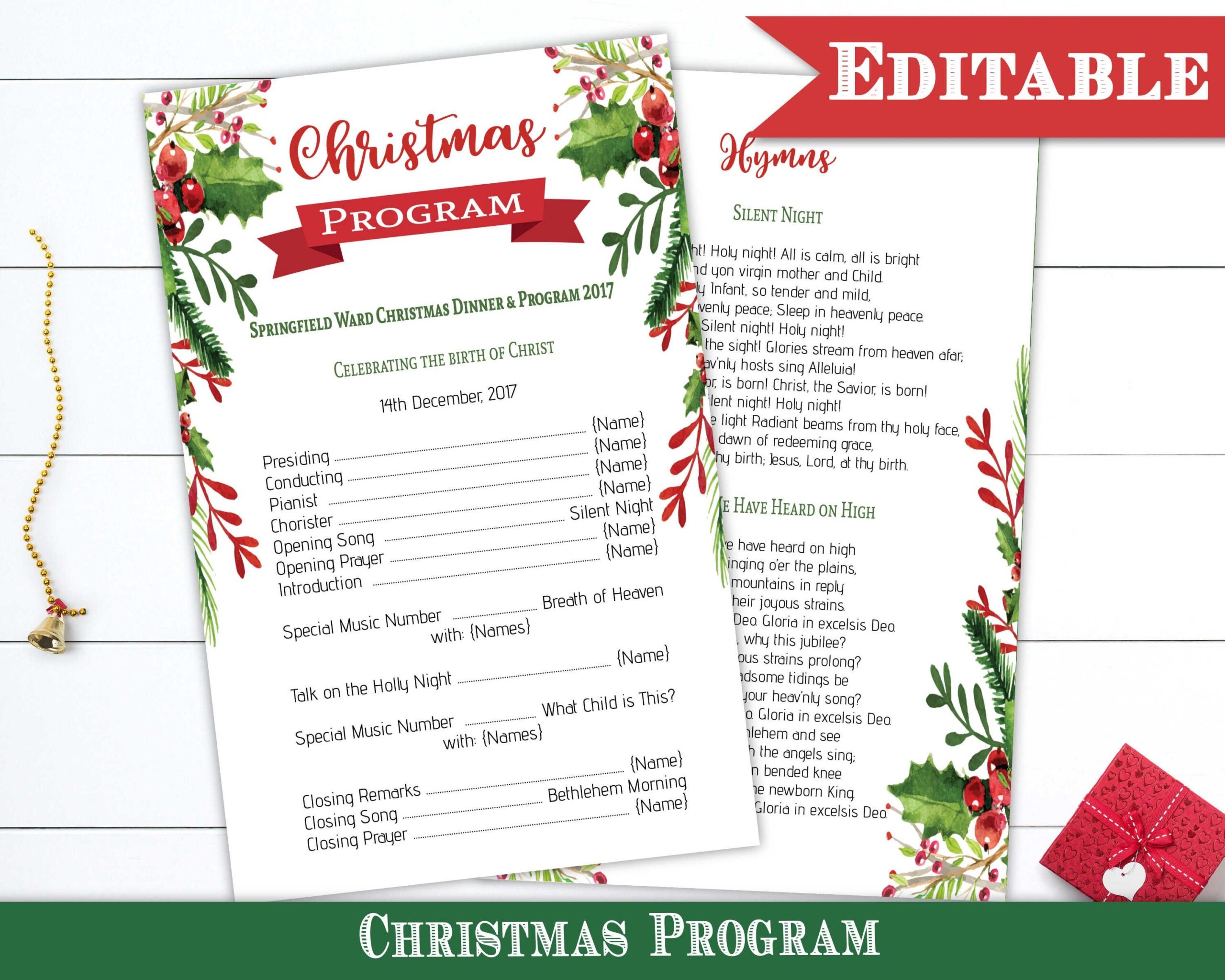 Christmas Program Template Editable PDF Christmas Dinner Program Printable Instant Download LDS Christmas Program Etsy Christmas Program Program Template Simple Christmas
