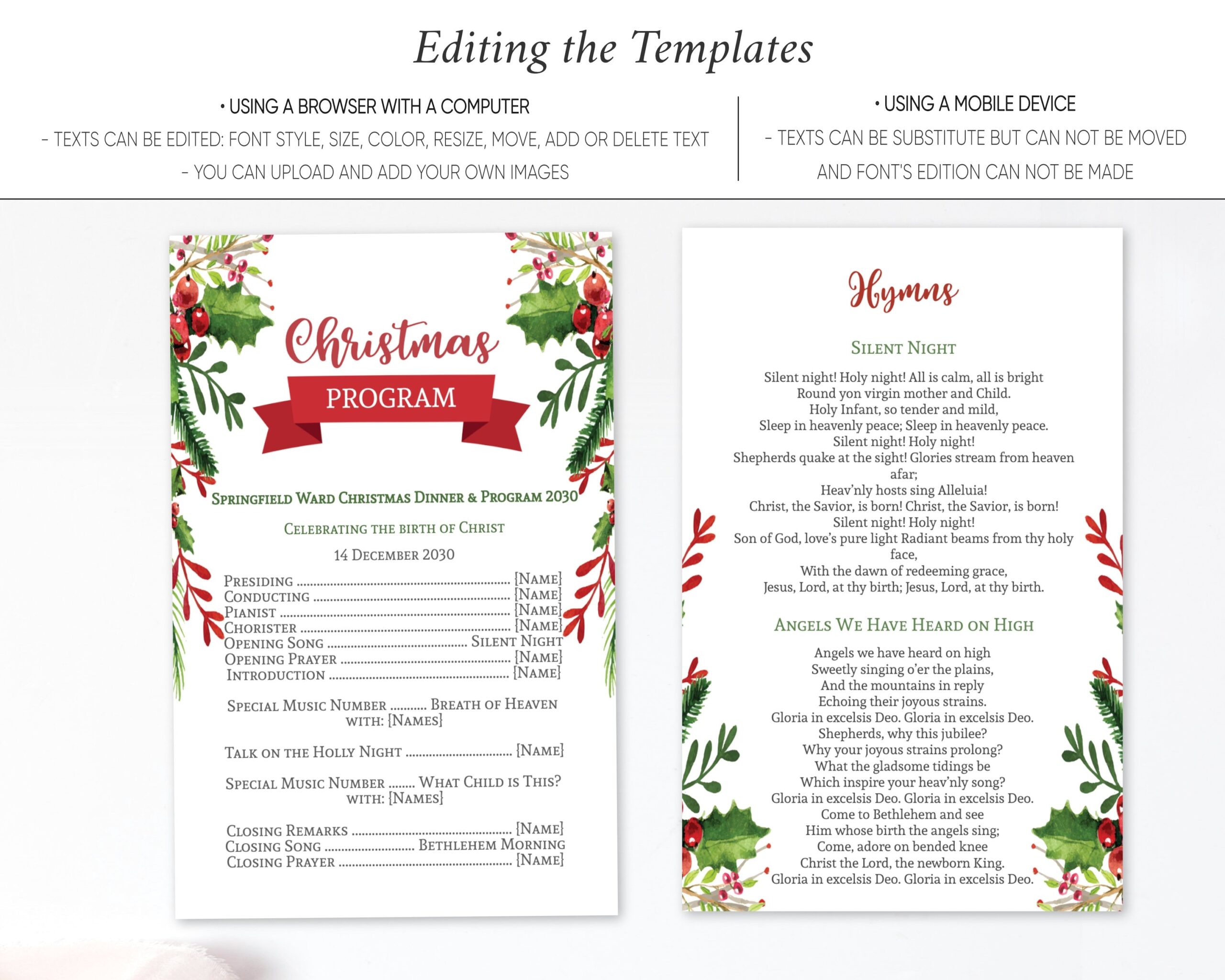 Christmas Program Template Editable PDF Christmas Dinner Program Printable Instant Download LDS Christmas Program Etsy