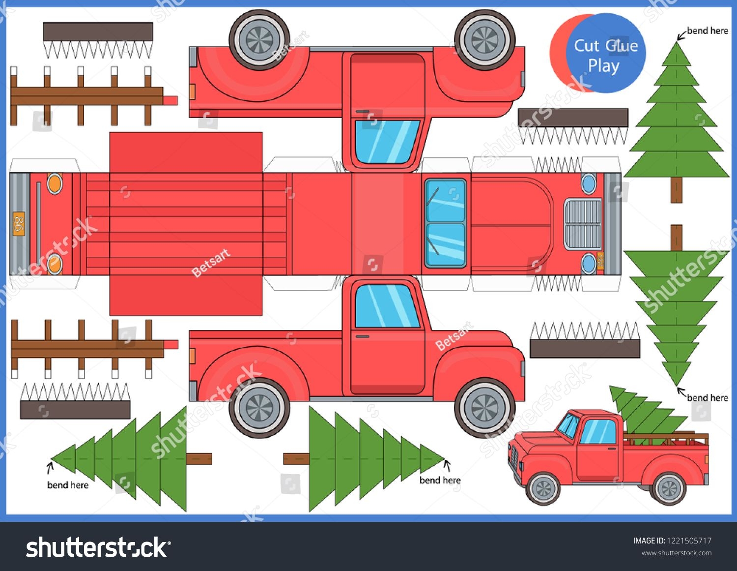 Christmas Red Car Cut And Glue The Paper A Red Truck With A Tree Worksheet With Funny Education Riddle Childr Christmas Red Truck Truck Crafts Red Christmas