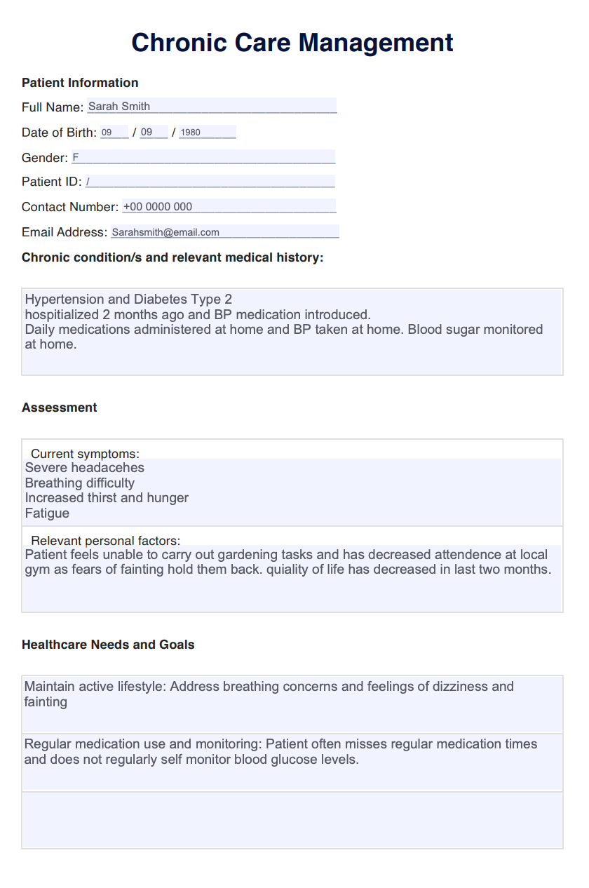 Chronic Care Management Template Example Free PDF Download