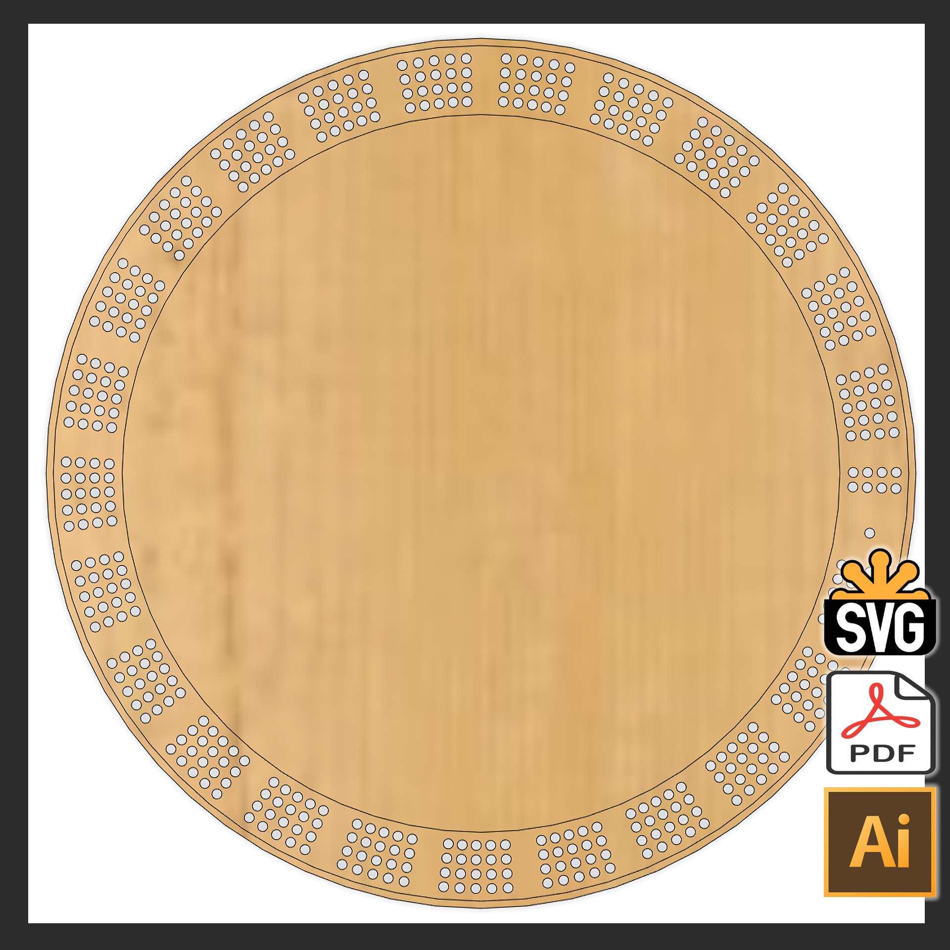 Circular Cribbage Template Laser Ready Digital Download SVG AI PDF Alien Workshop Design