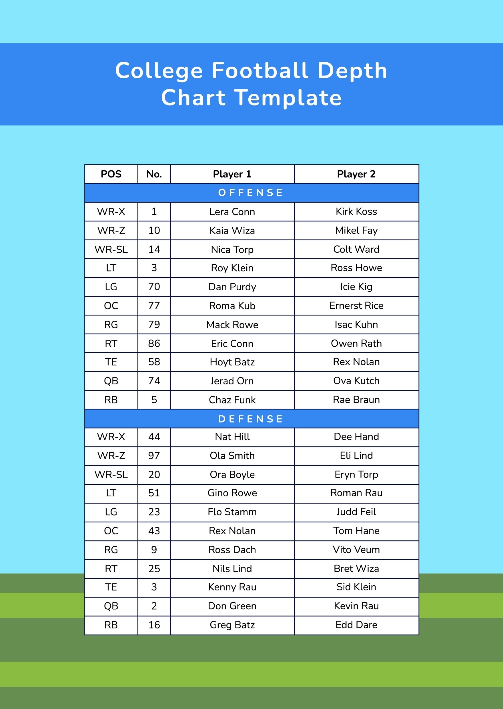 Printable Football Depth Chart Template Doc