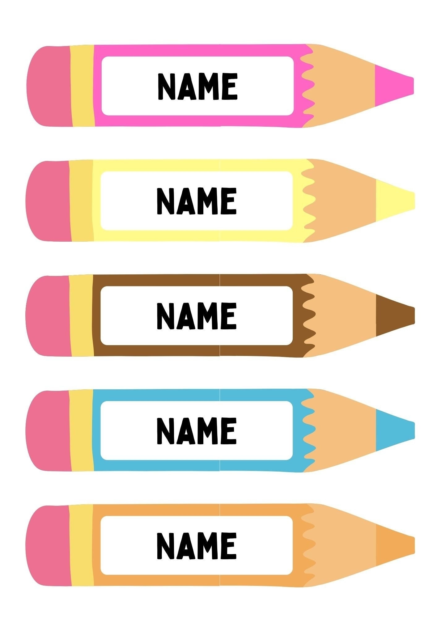 Colorful Pencil Name Tag Printable Template SVG Etsy
