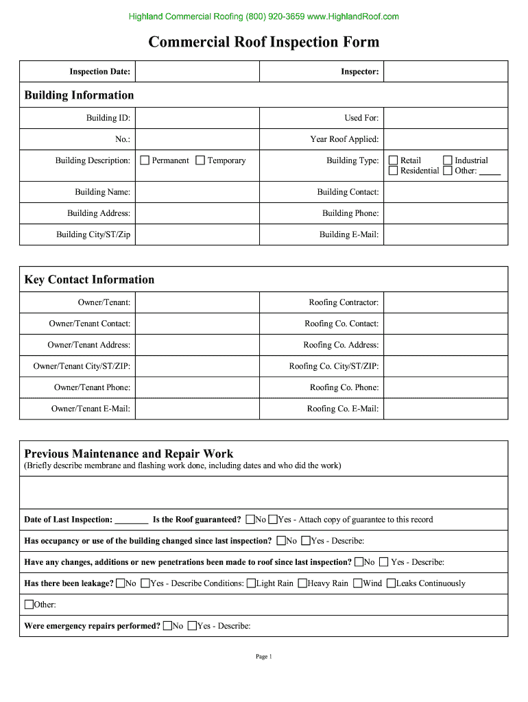 Printable Roof Inspection Form Template