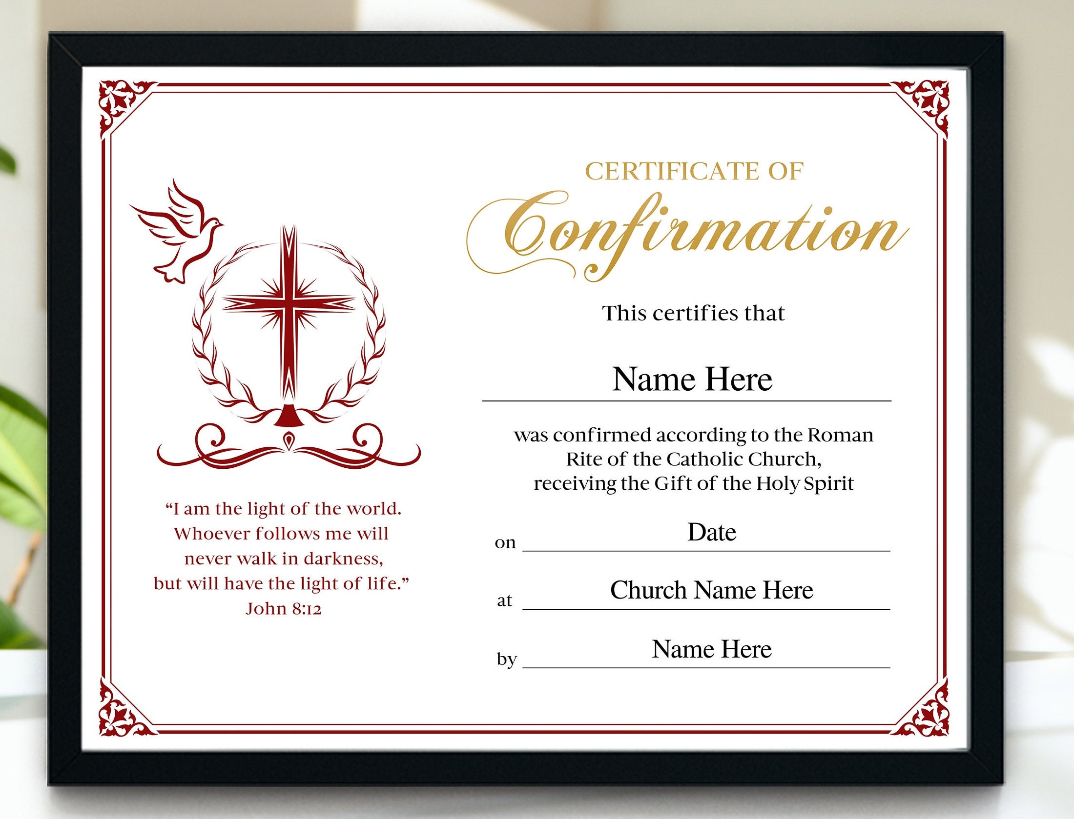 Confirmation Certificate 11x8 5 Printable Editable Confirmation Certificate Catholic Confirmation Certificate Template Church Certificate Etsy