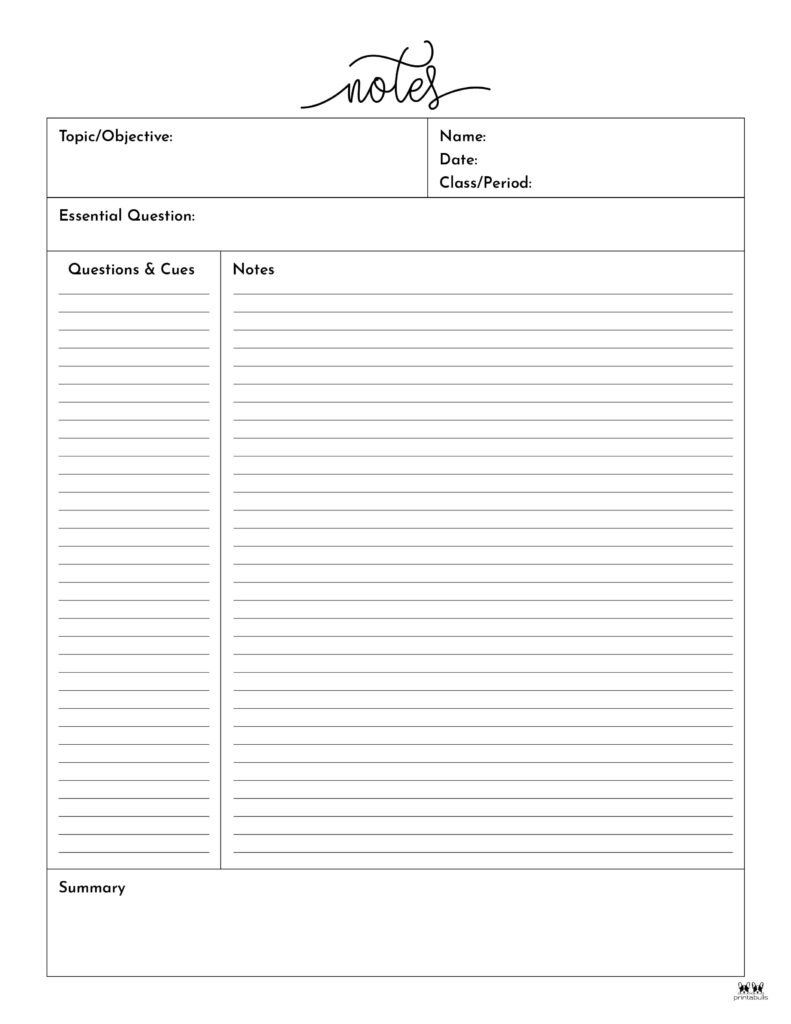 Free Printable Note Taking Templates
