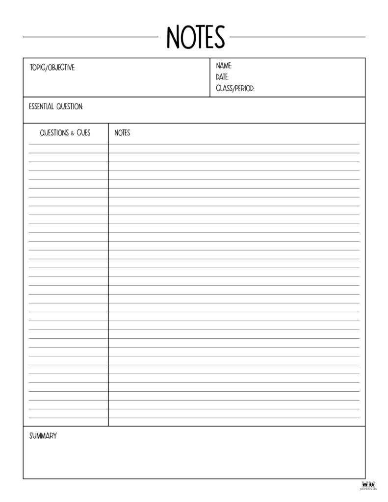 Cornell Notes Template Printable